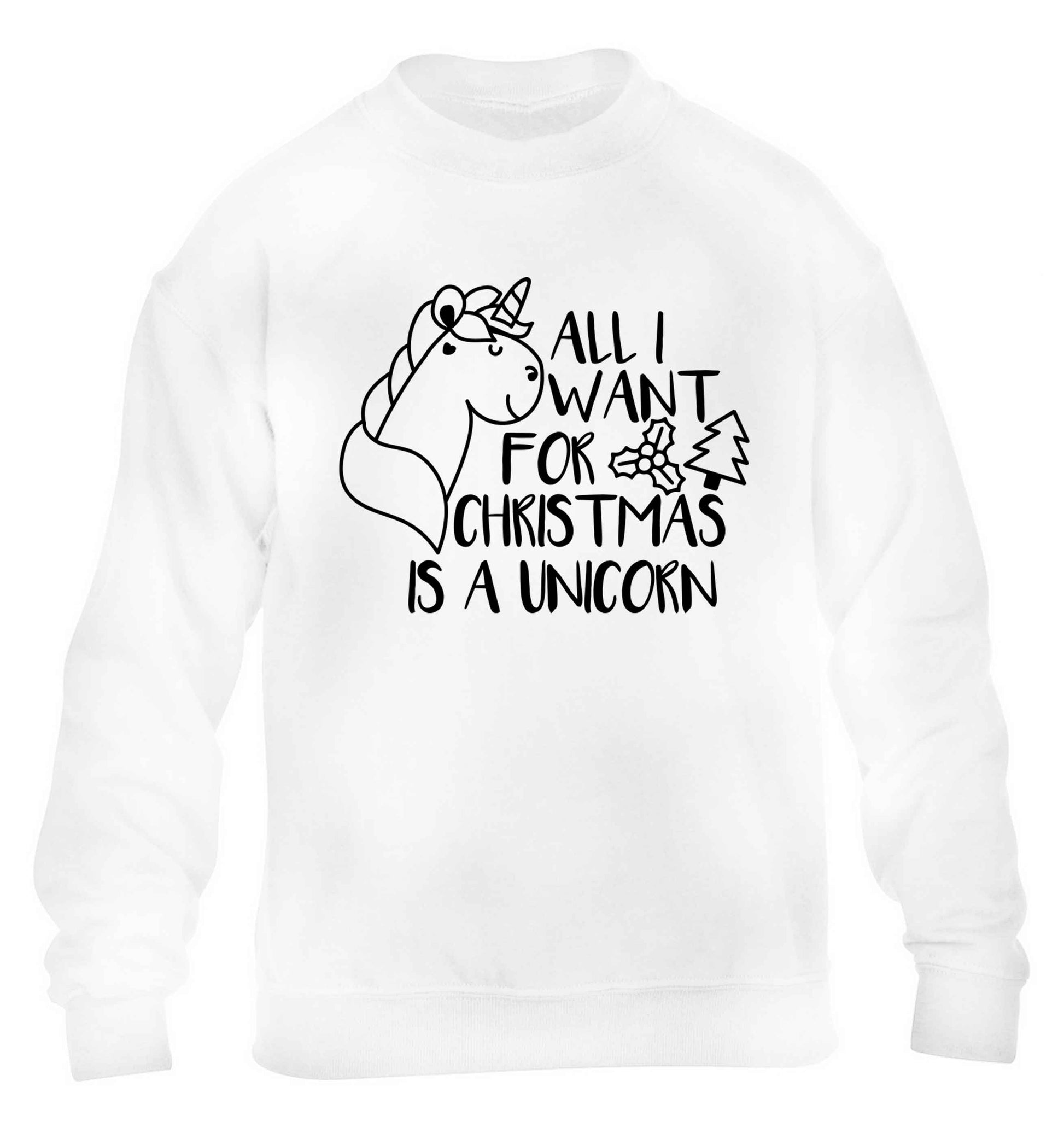 All I want for Christmas is a unicorn children's white sweater 12-13 Years