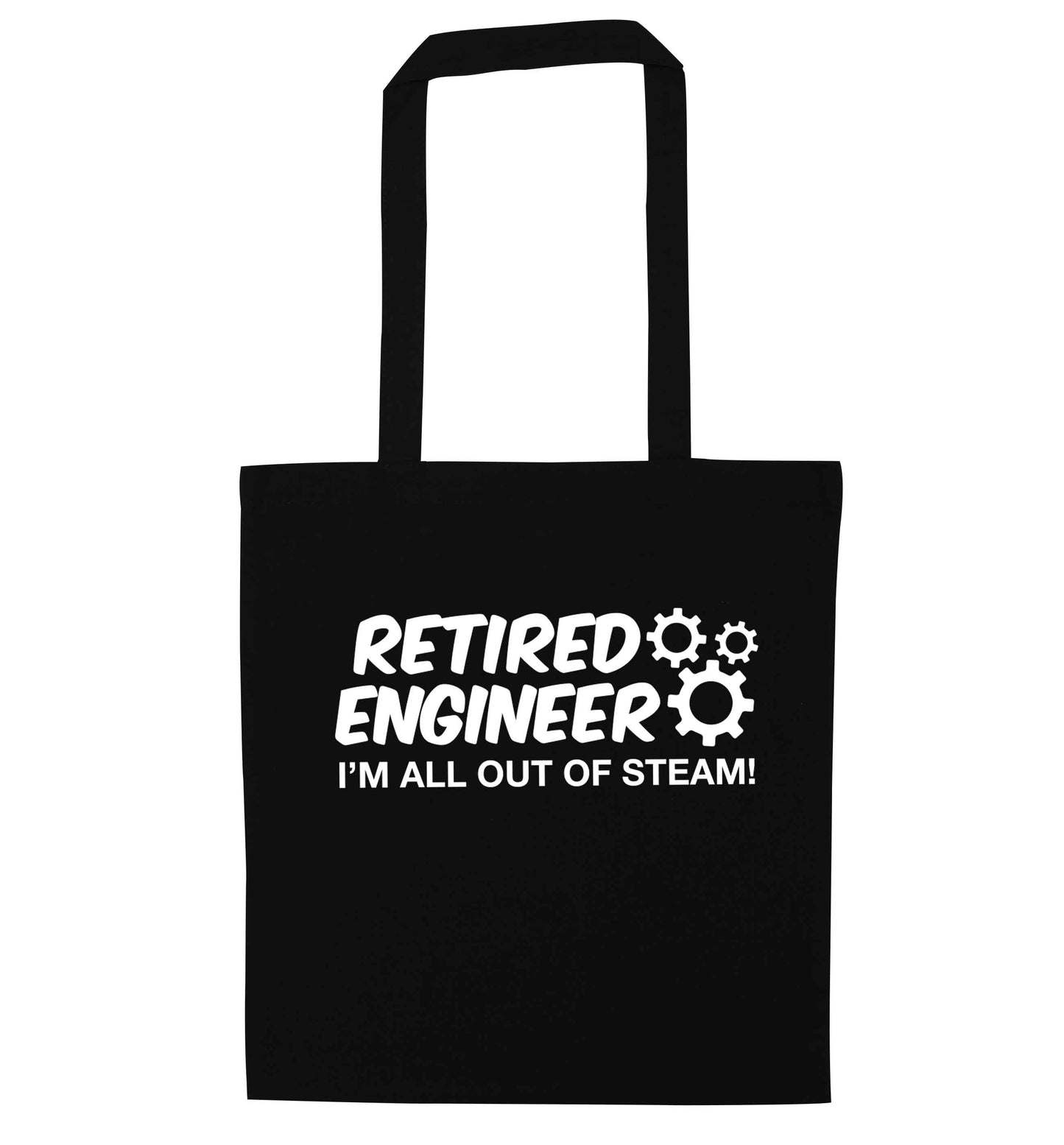 Retired engineer I'm all out of steam black tote bag