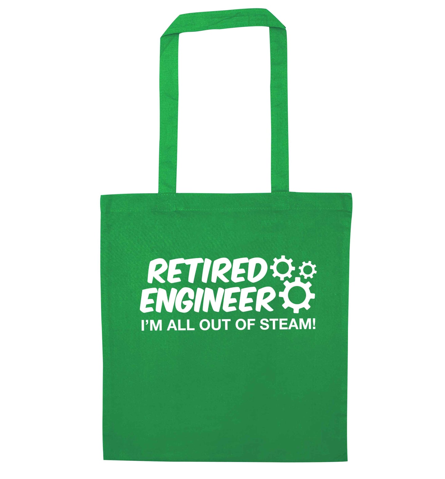 Retired engineer I'm all out of steam green tote bag