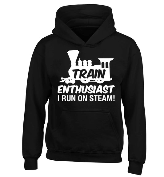 Train enthusiast I run on steam children's black hoodie 12-13 Years