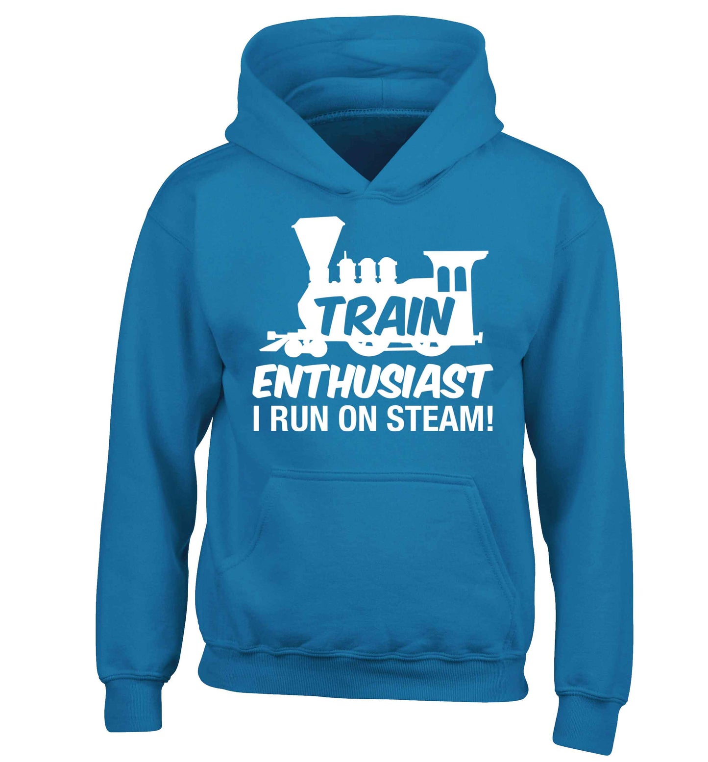 Train enthusiast I run on steam children's blue hoodie 12-13 Years
