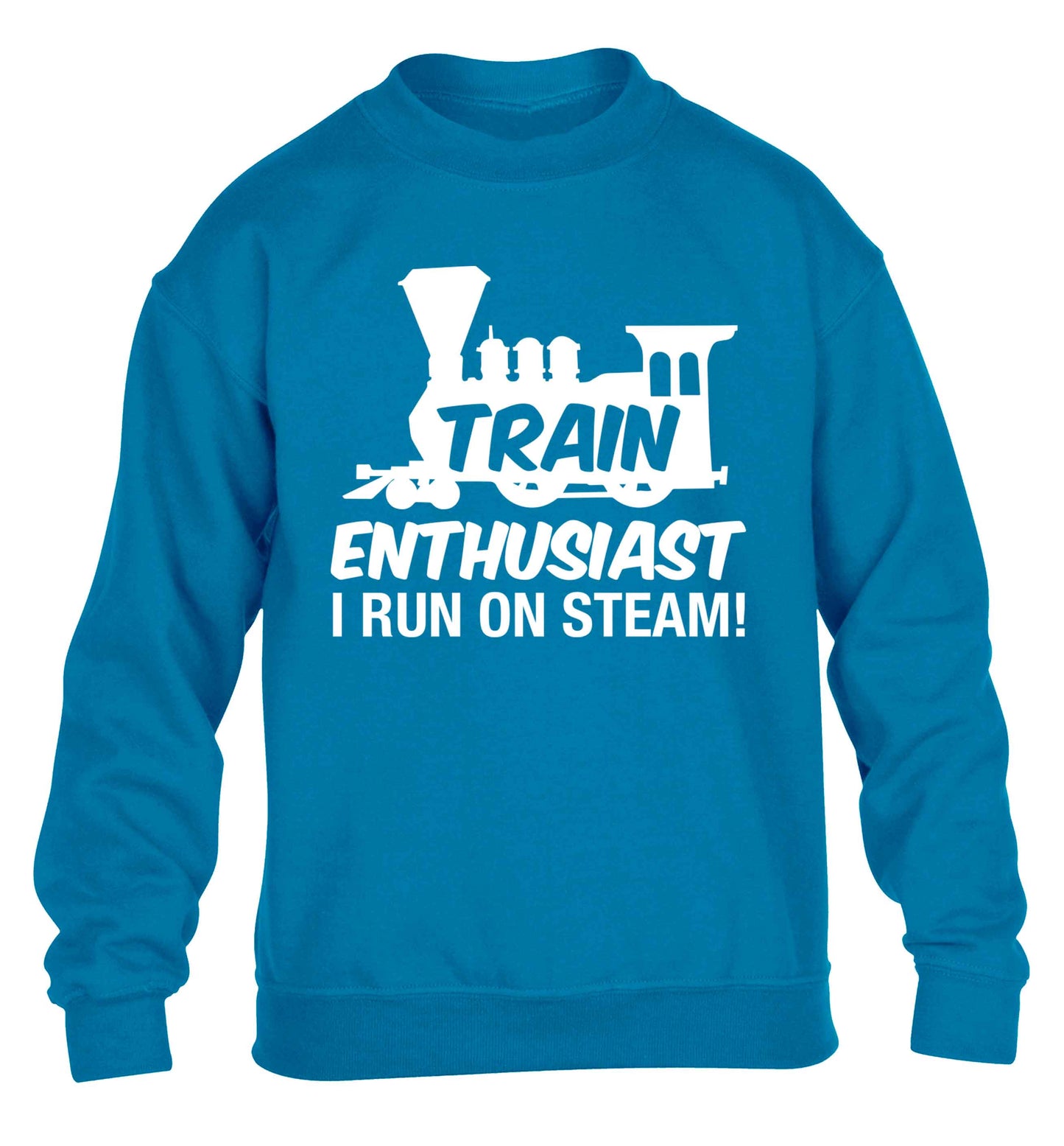 Train enthusiast I run on steam children's blue sweater 12-13 Years