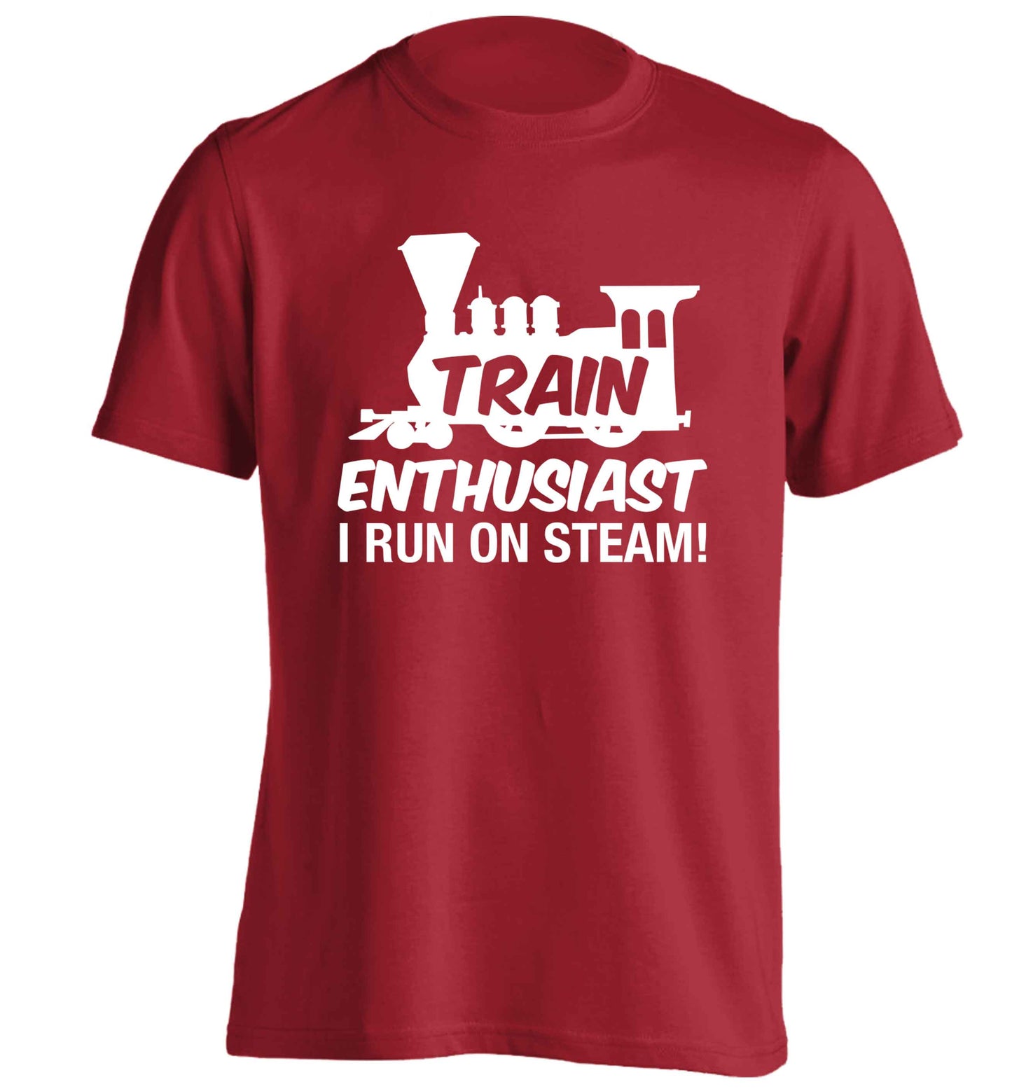 Train enthusiast I run on steam adults unisex red Tshirt 2XL