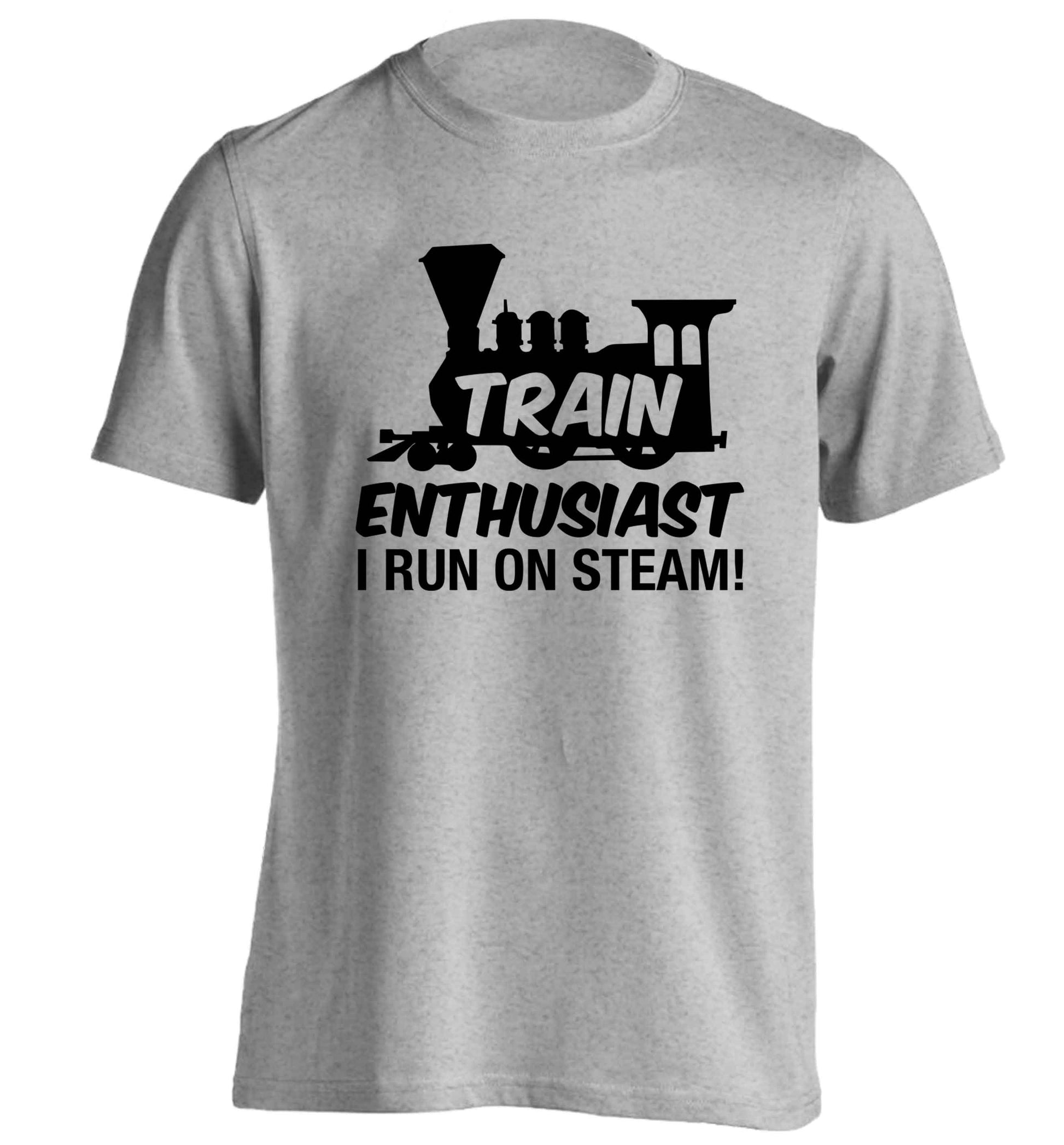 Train enthusiast I run on steam adults unisex grey Tshirt 2XL