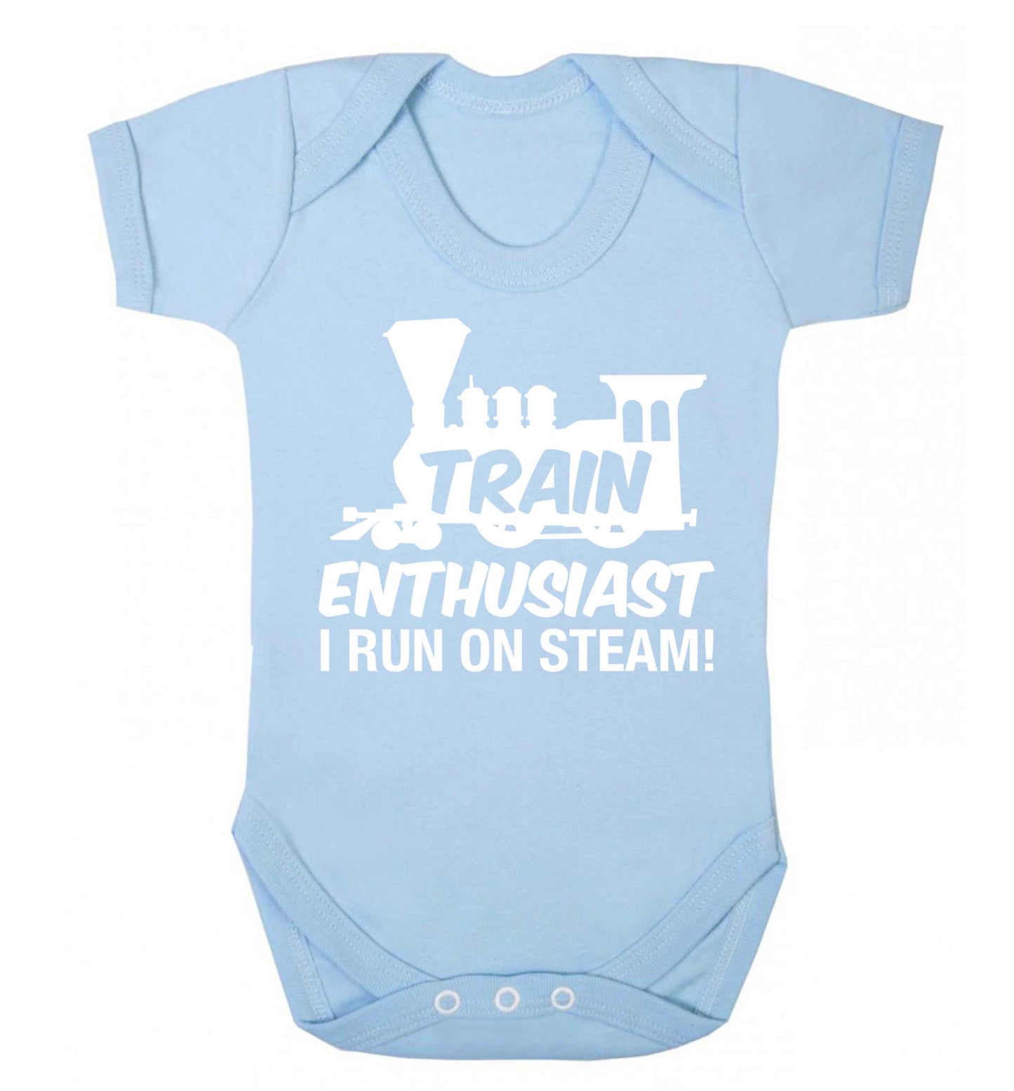 Train enthusiast I run on steam Baby Vest pale blue 18-24 months