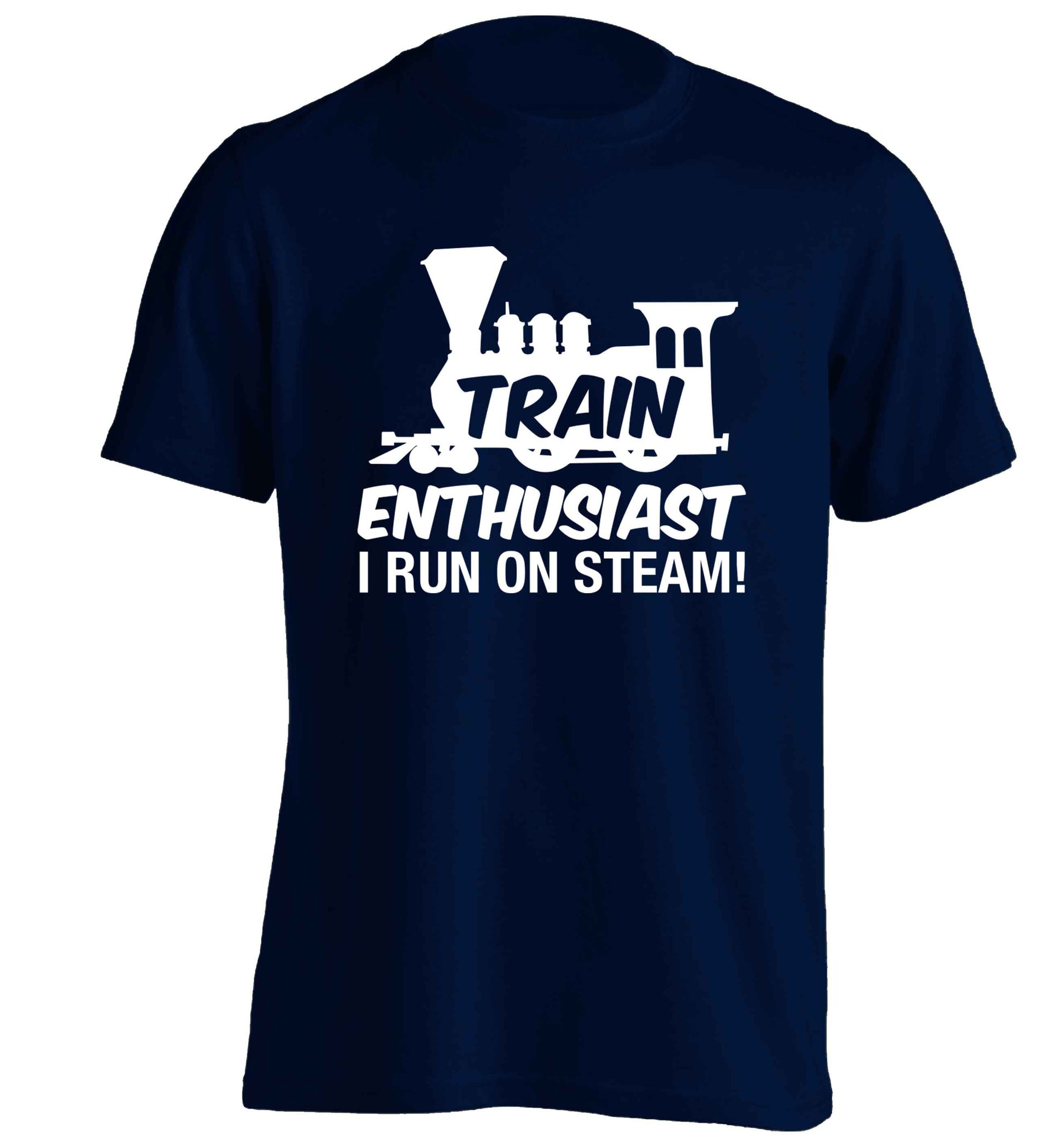Train enthusiast I run on steam adults unisex navy Tshirt 2XL