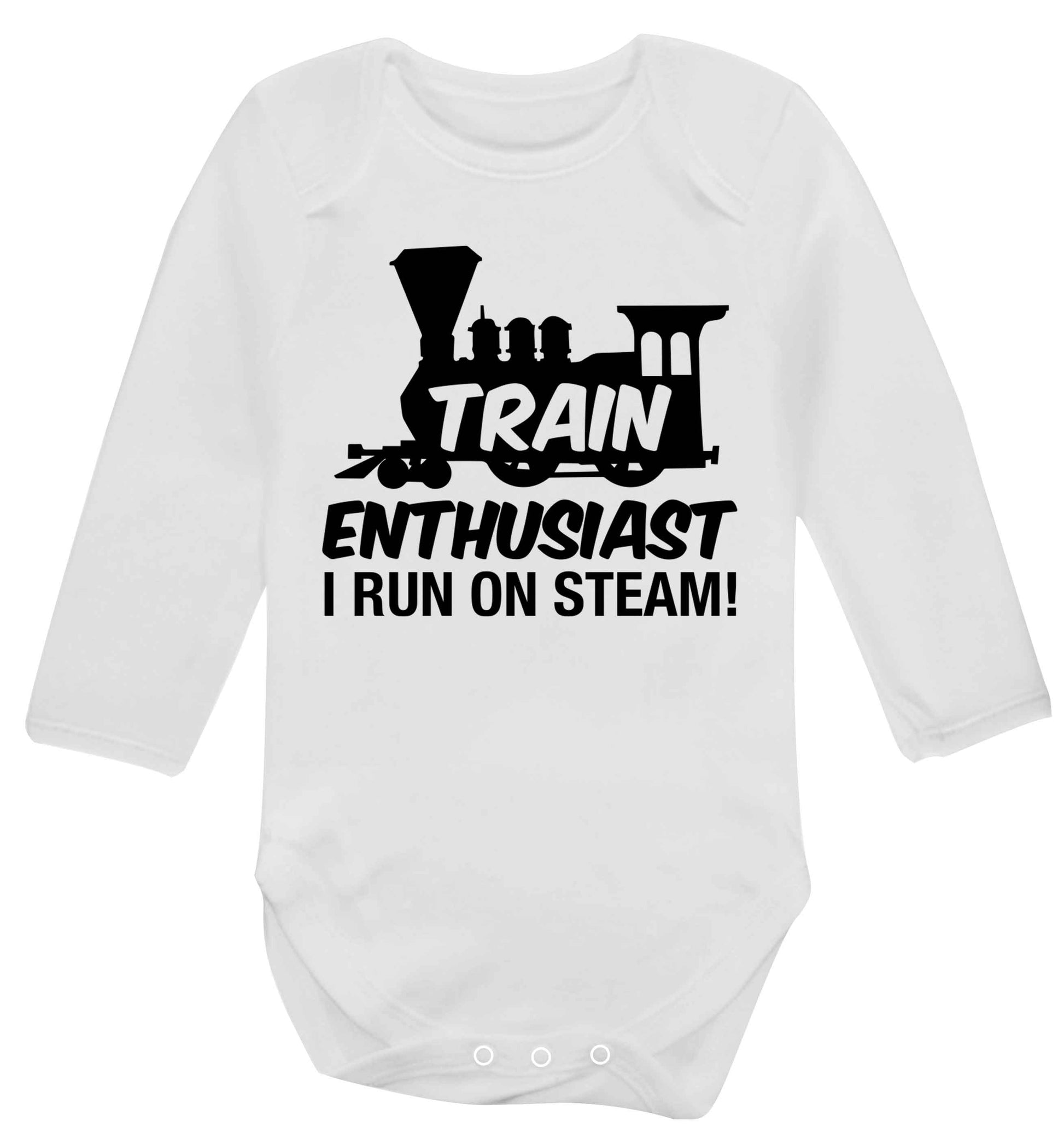 Train enthusiast I run on steam Baby Vest long sleeved white 6-12 months