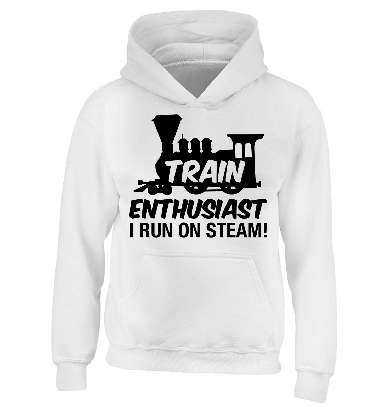 Train enthusiast I run on steam children's white hoodie 12-13 Years