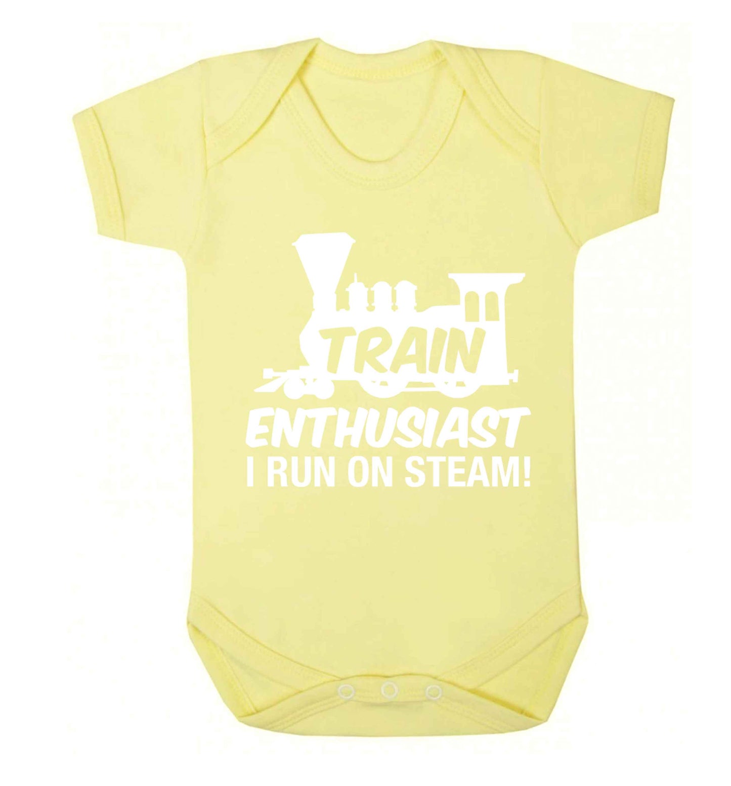 Train enthusiast I run on steam Baby Vest pale yellow 18-24 months
