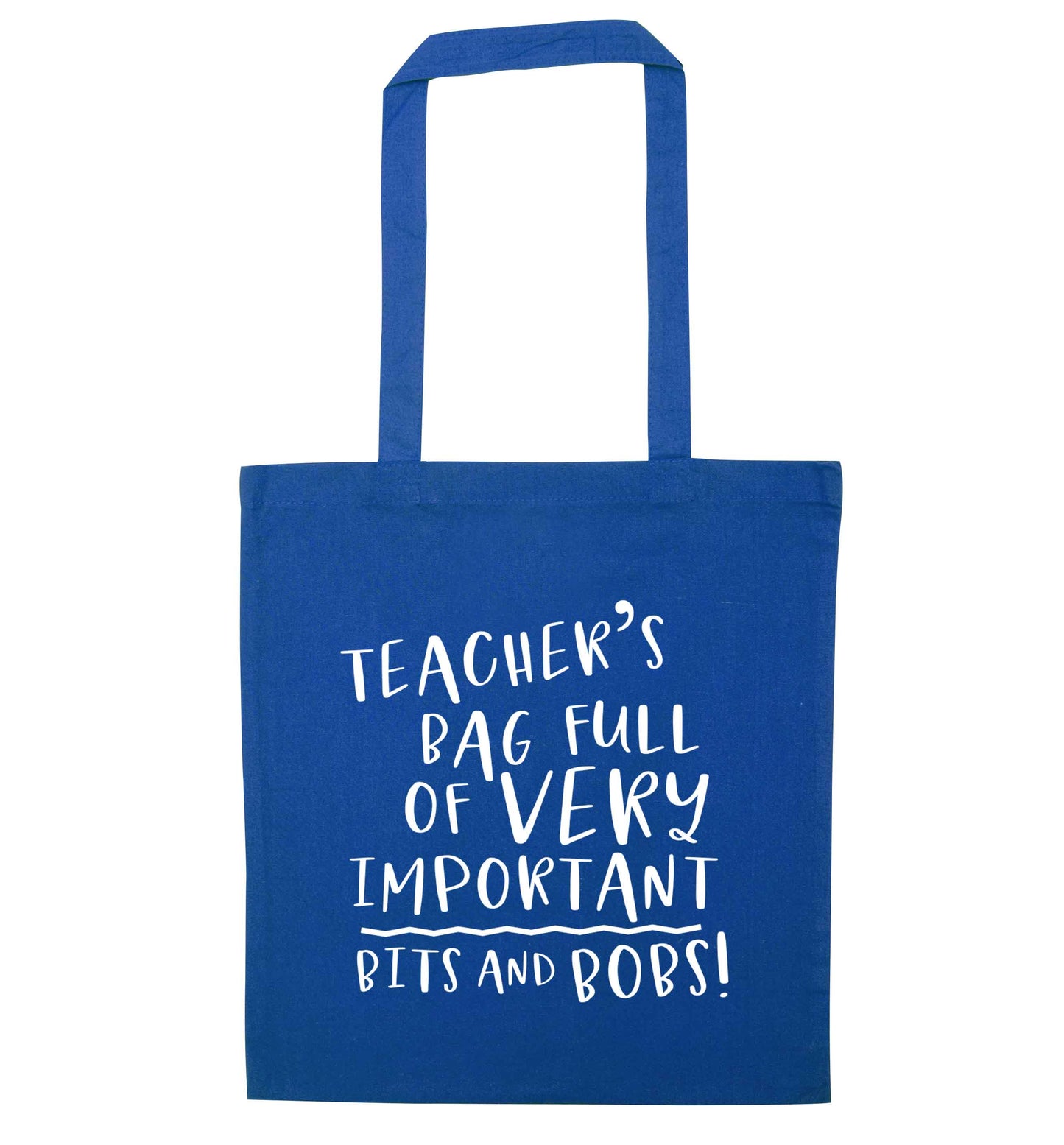 Teacher's bag full of very important bits and bobs blue tote bag