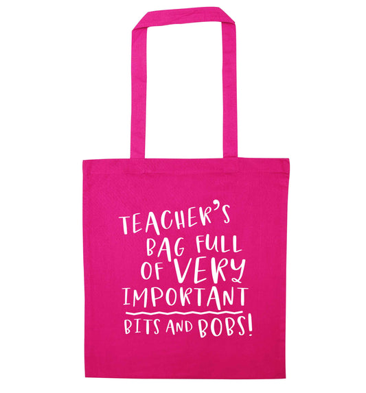 Teacher's bag full of very important bits and bobs pink tote bag