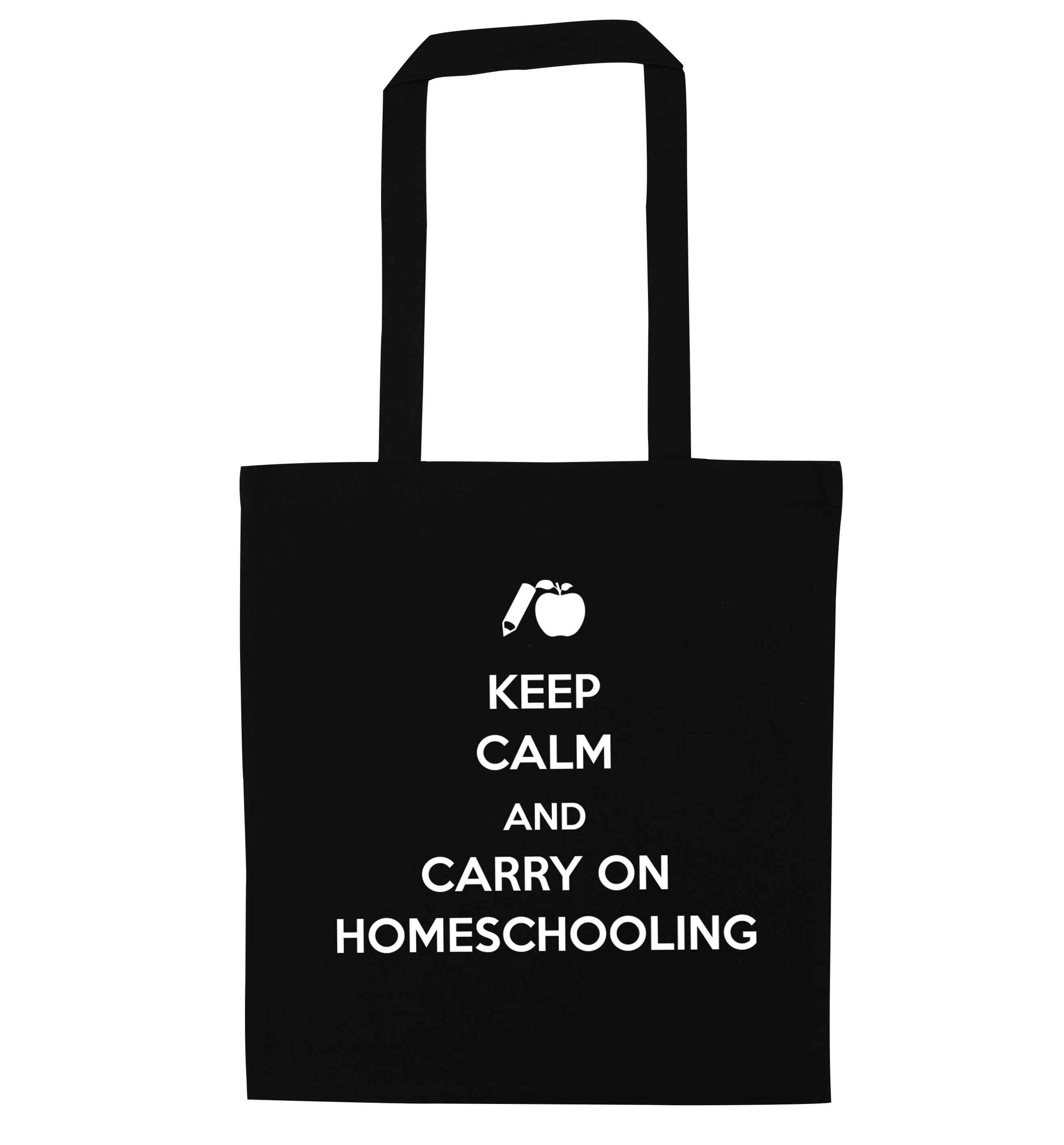 Keep calm and carry on homeschooling black tote bag