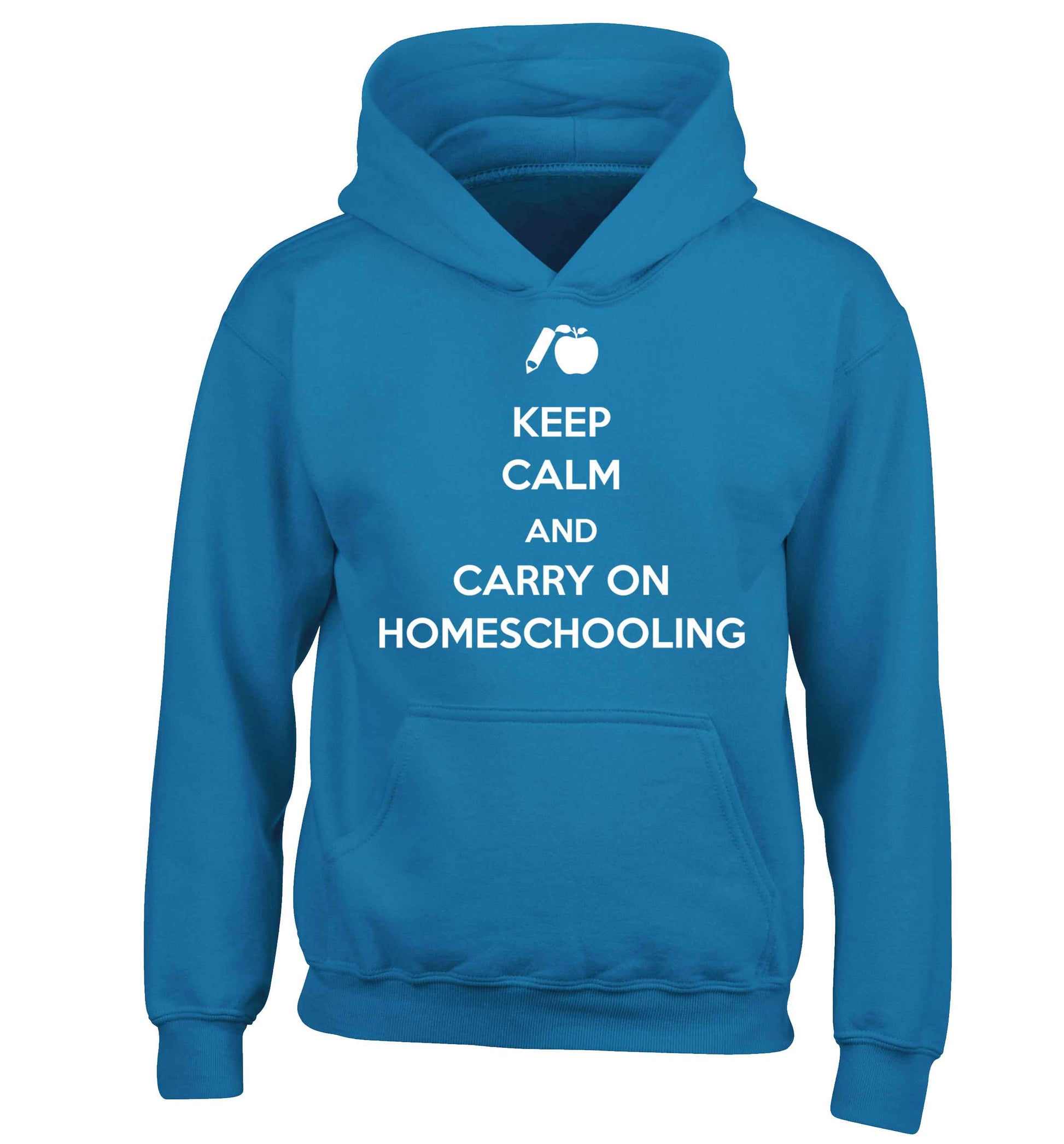 Keep calm and carry on homeschooling children's blue hoodie 12-13 Years