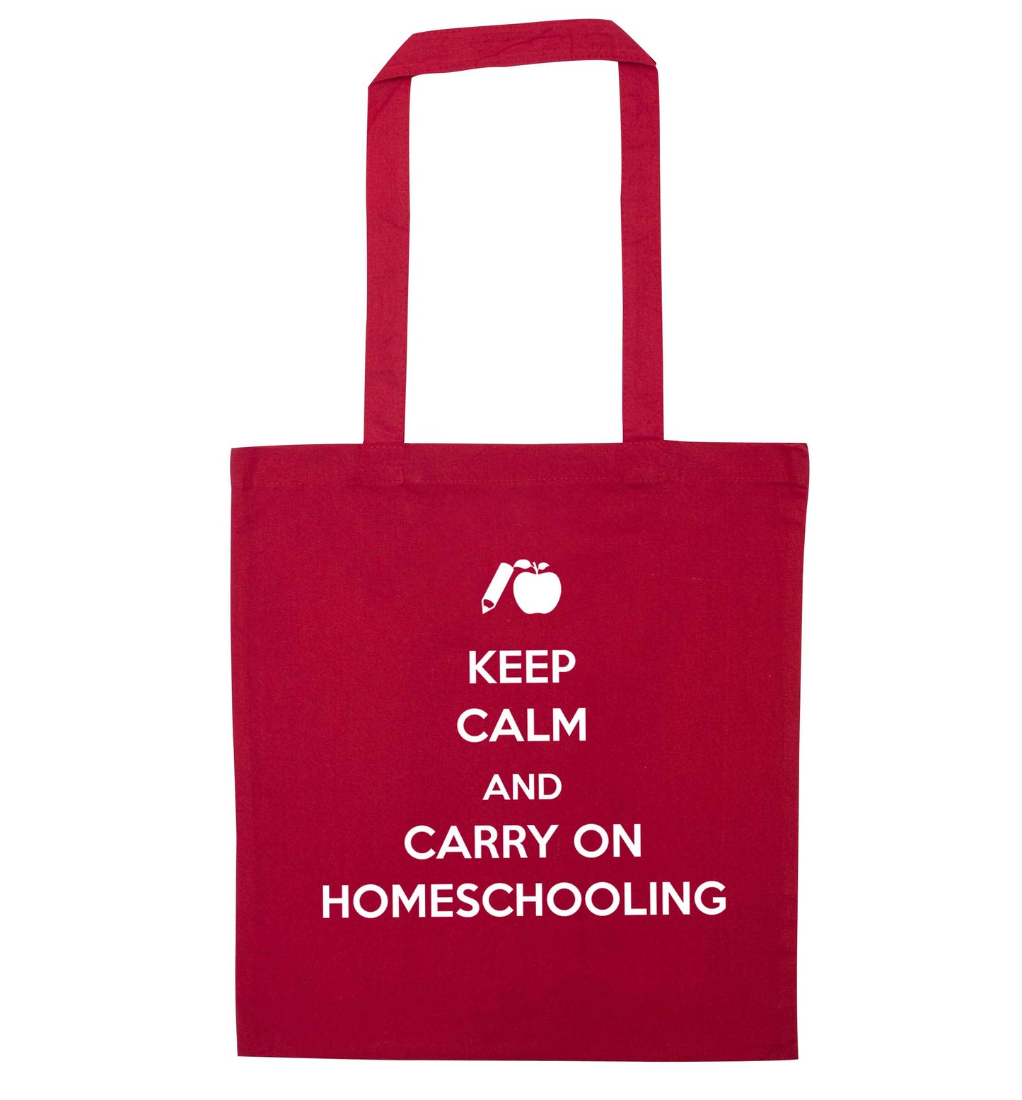 Keep calm and carry on homeschooling red tote bag