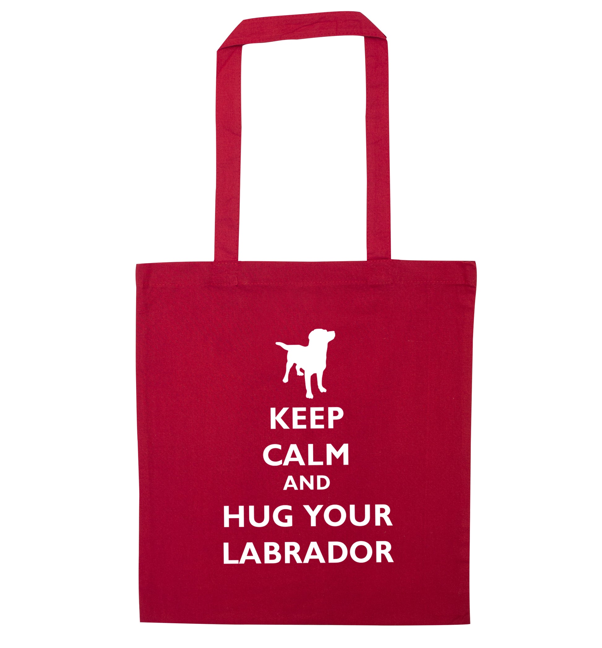 Keep calm and hug your labrador red tote bag