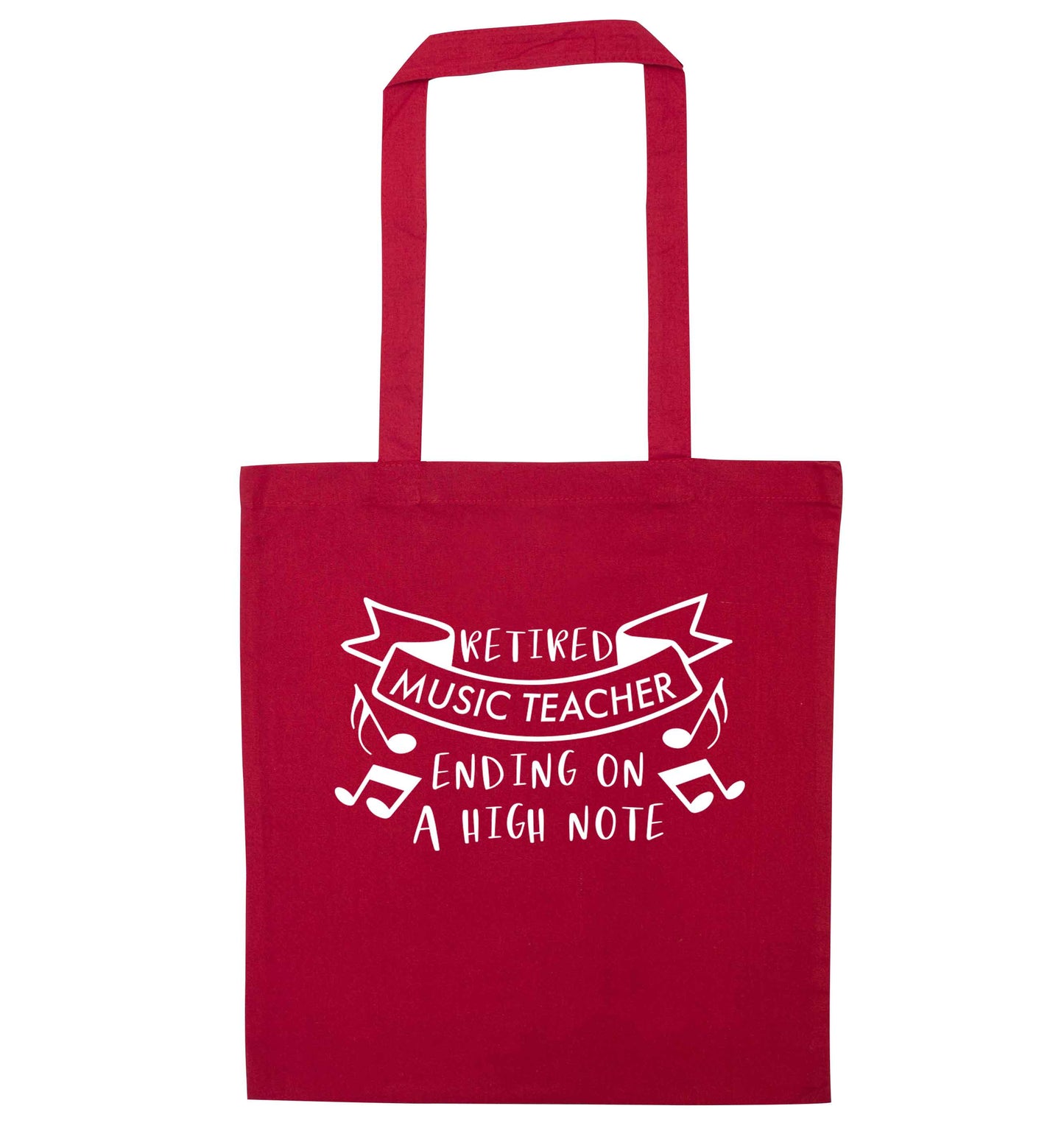 Retired music teacher ending on a high note red tote bag