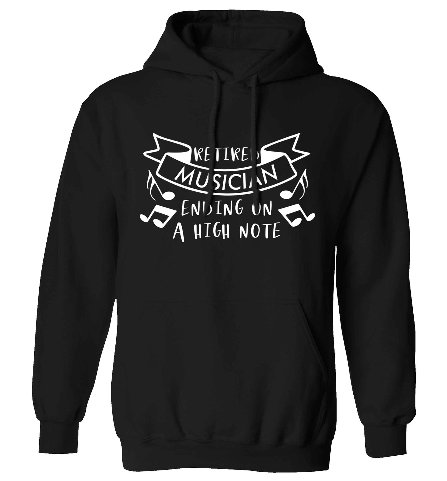 Retired musician ending on a high note adults unisex black hoodie 2XL