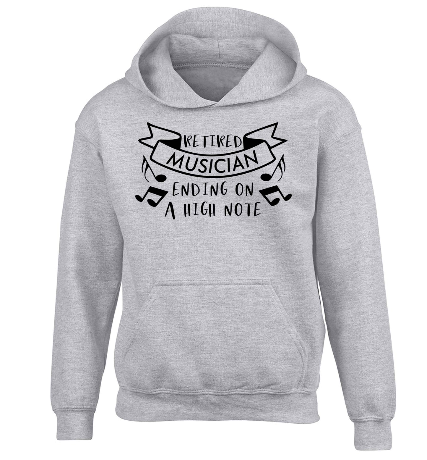 Retired musician ending on a high note children's grey hoodie 12-13 Years