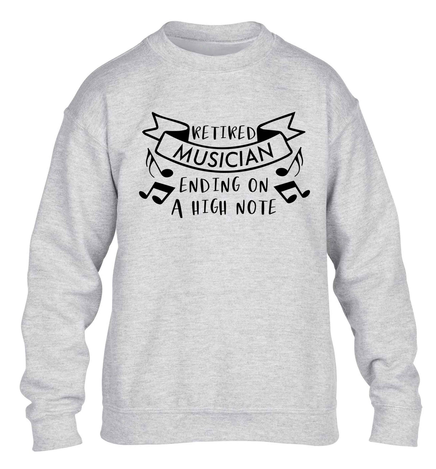 Retired musician ending on a high note children's grey sweater 12-13 Years