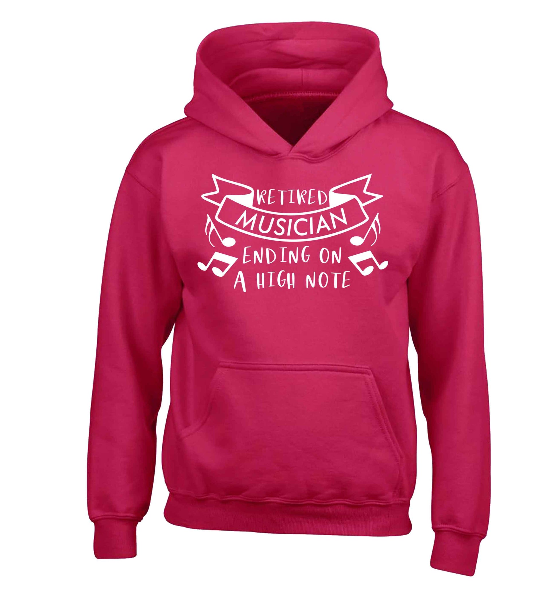 Retired musician ending on a high note children's pink hoodie 12-13 Years