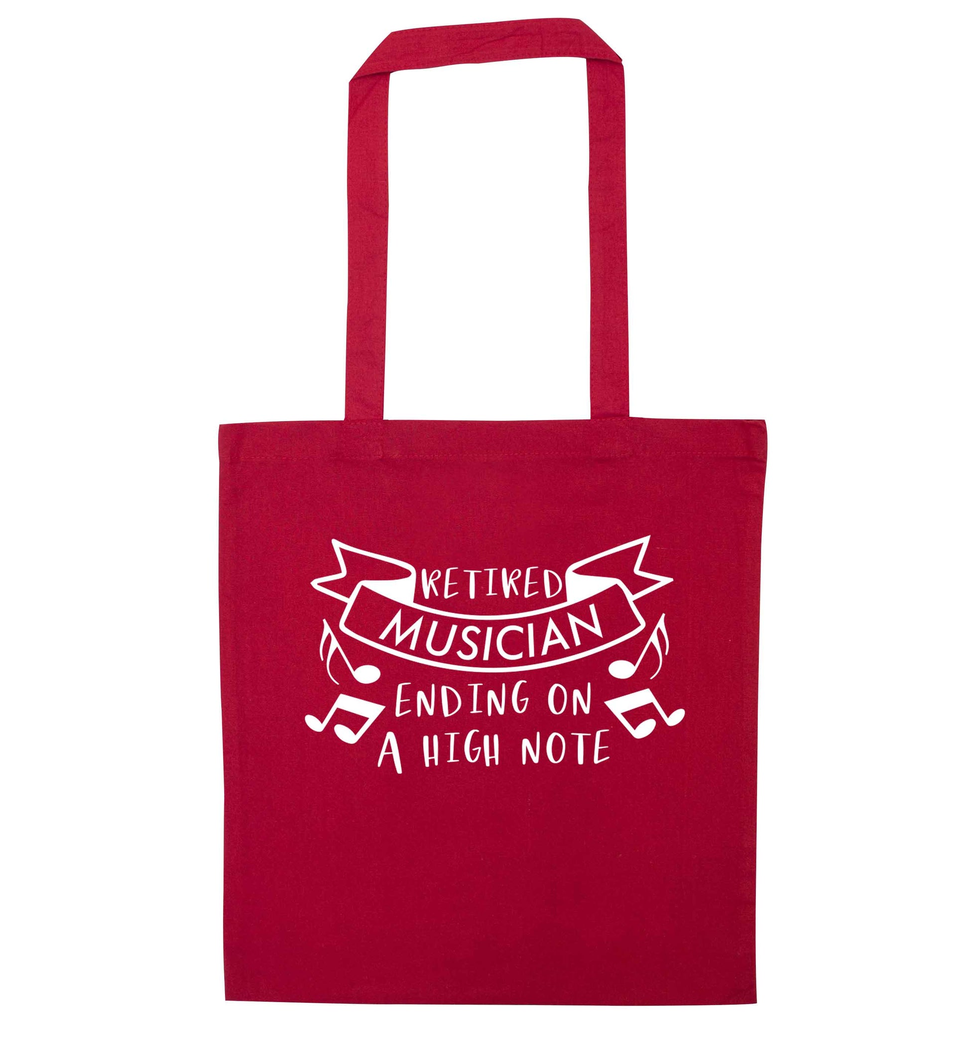 Retired musician ending on a high note red tote bag