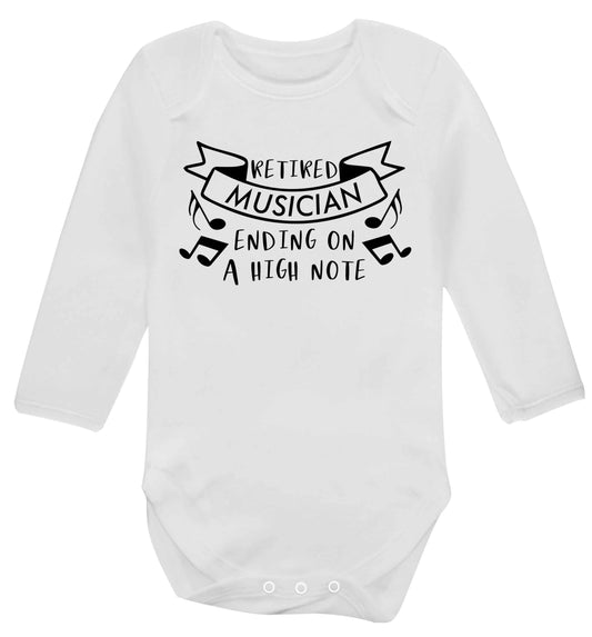 Retired musician ending on a high note Baby Vest long sleeved white 6-12 months