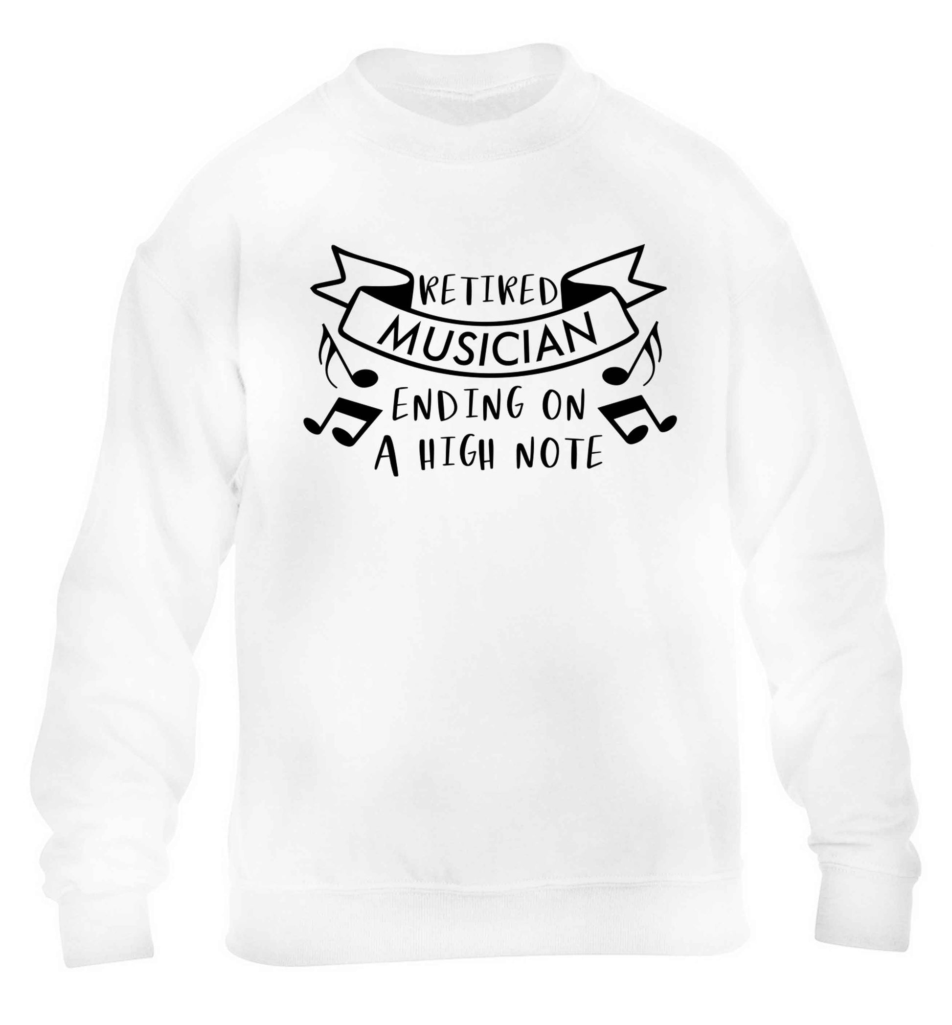 Retired musician ending on a high note children's white sweater 12-13 Years