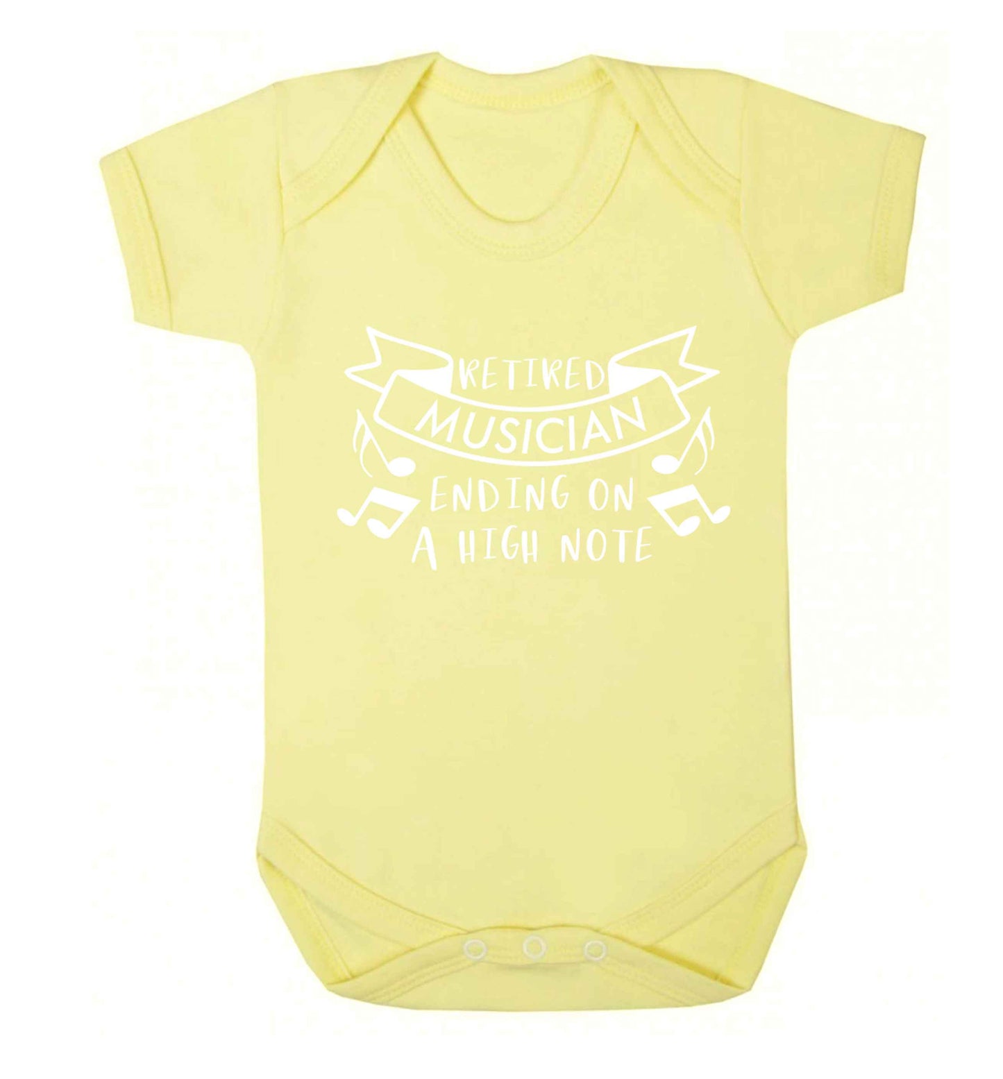 Retired musician ending on a high note Baby Vest pale yellow 18-24 months