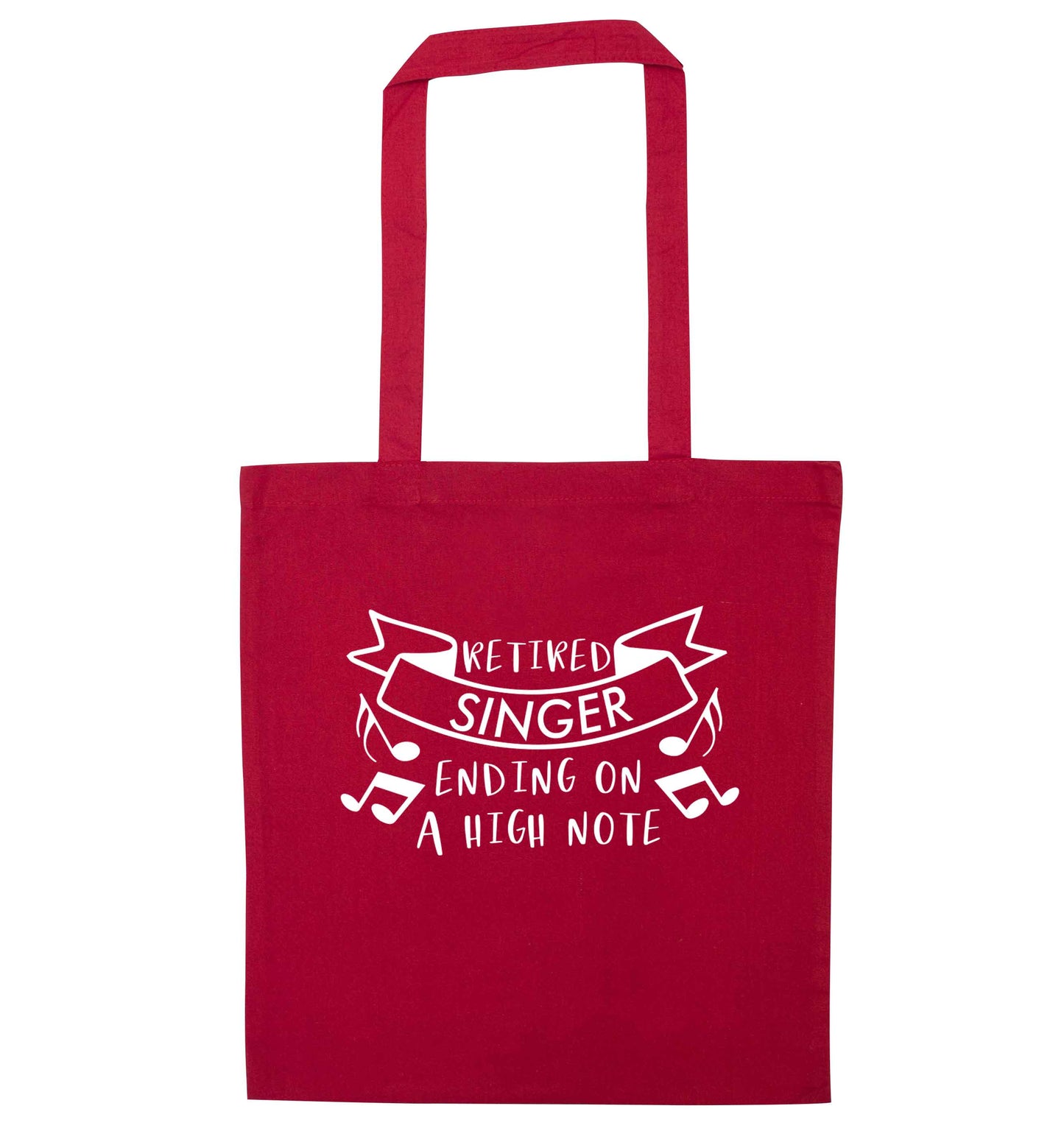 Retired singer ending on a high note red tote bag
