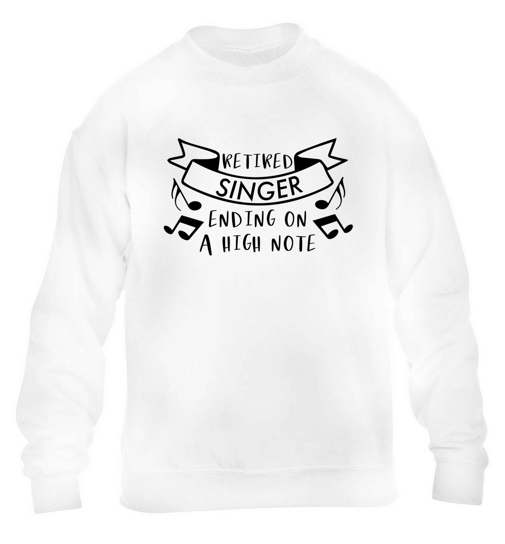 Retired singer ending on a high note children's white sweater 12-13 Years