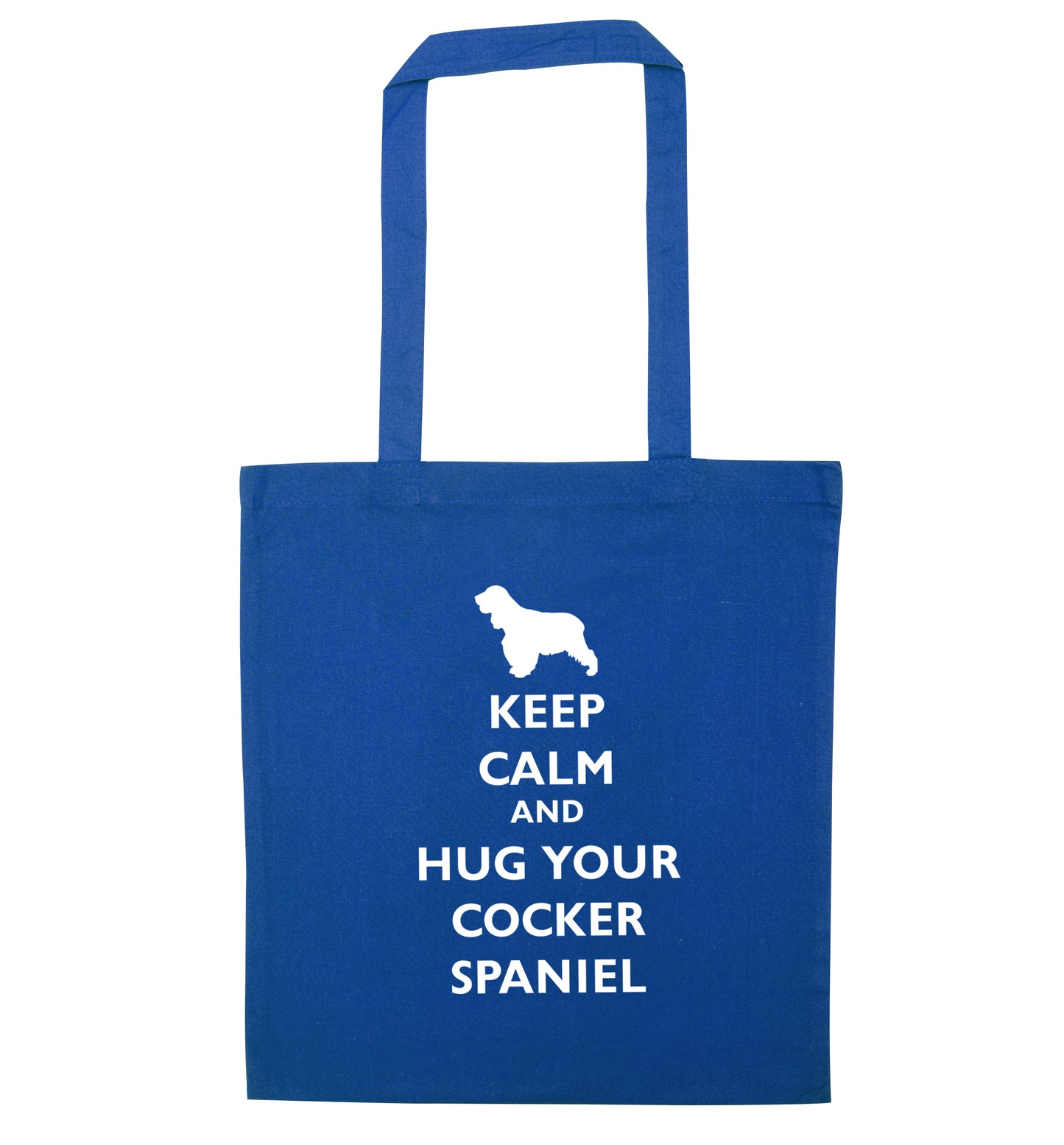 Keep calm and hug your cocker spaniel blue tote bag