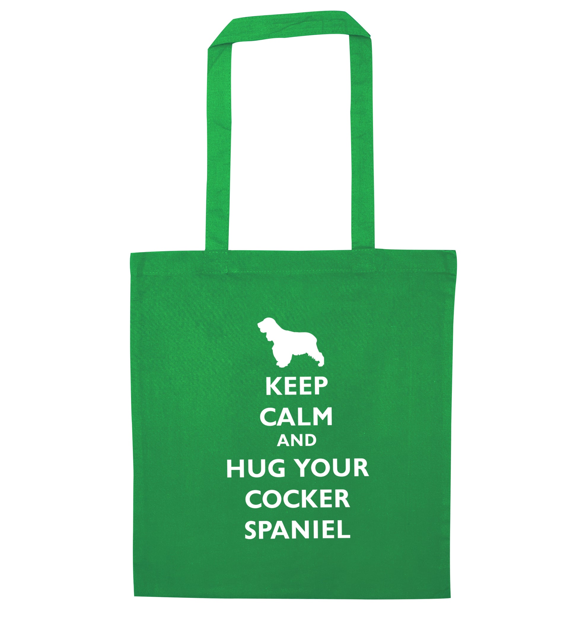 Keep calm and hug your cocker spaniel green tote bag