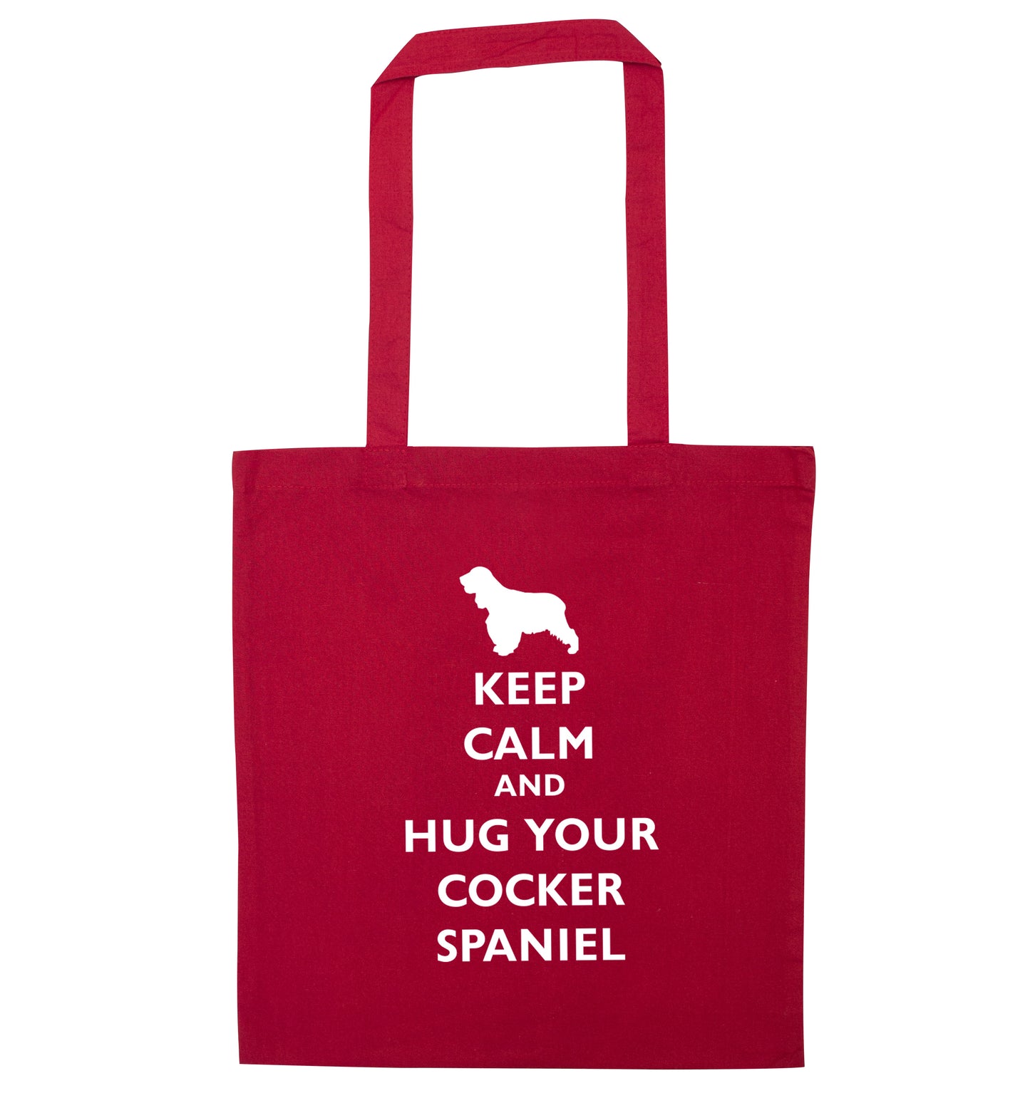 Keep calm and hug your cocker spaniel red tote bag