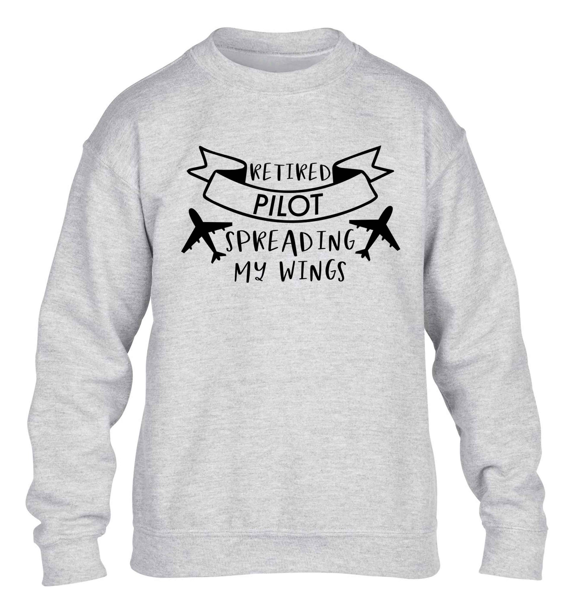Retired pilot spreading my wings children's grey sweater 12-13 Years