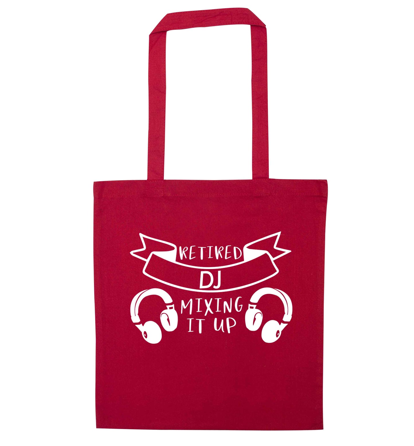 Retired DJ mixing it up red tote bag