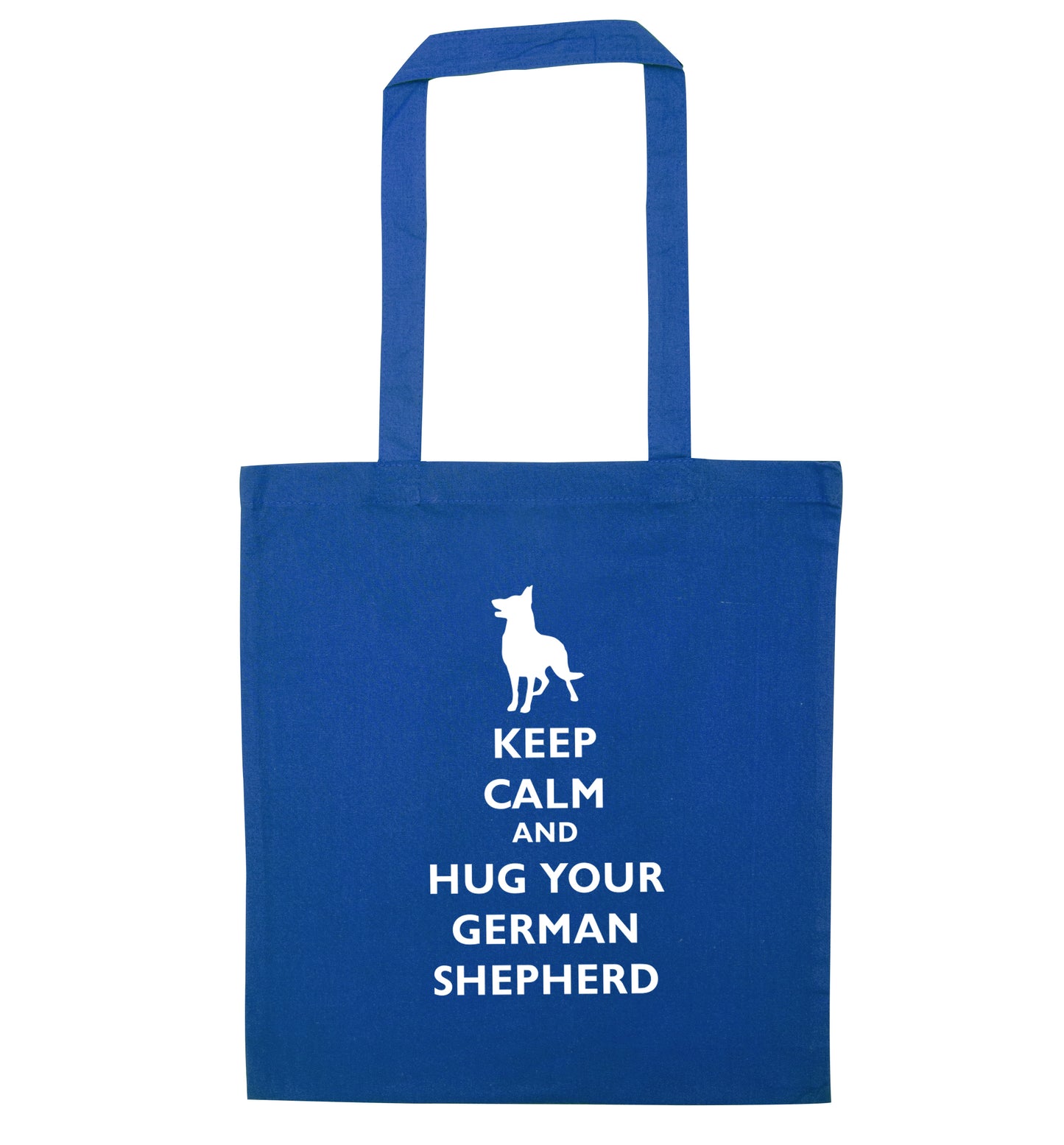 Keep calm and hug your german shepherd blue tote bag
