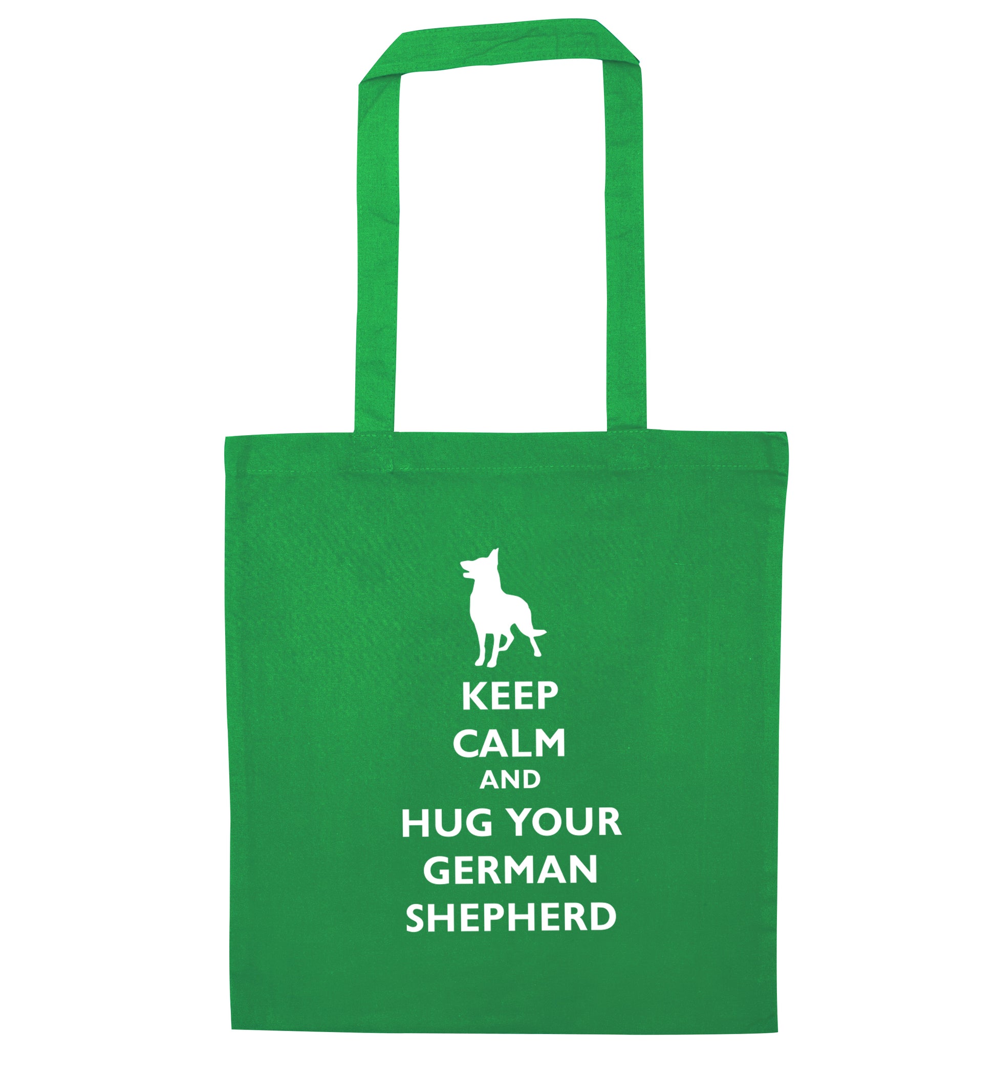 Keep calm and hug your german shepherd green tote bag