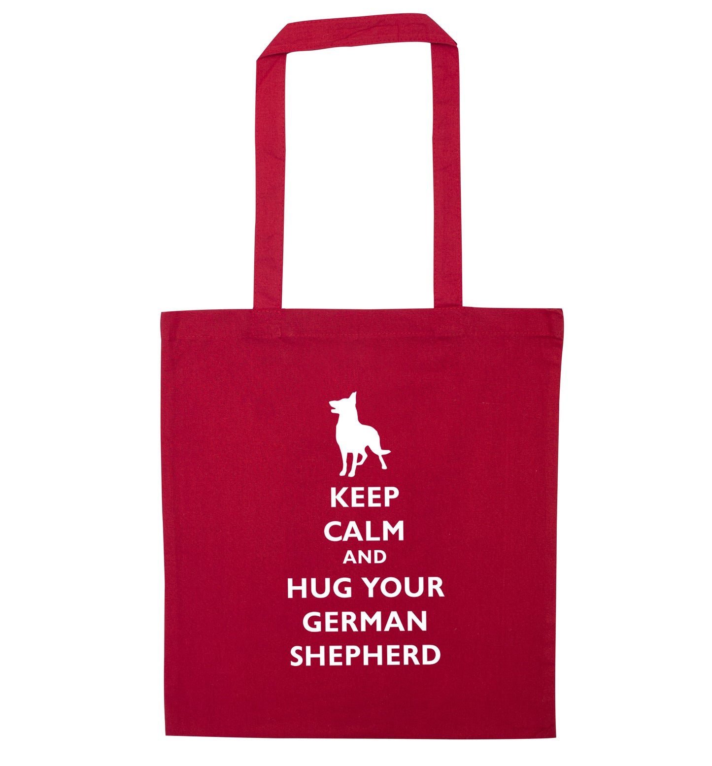 Keep calm and hug your german shepherd red tote bag