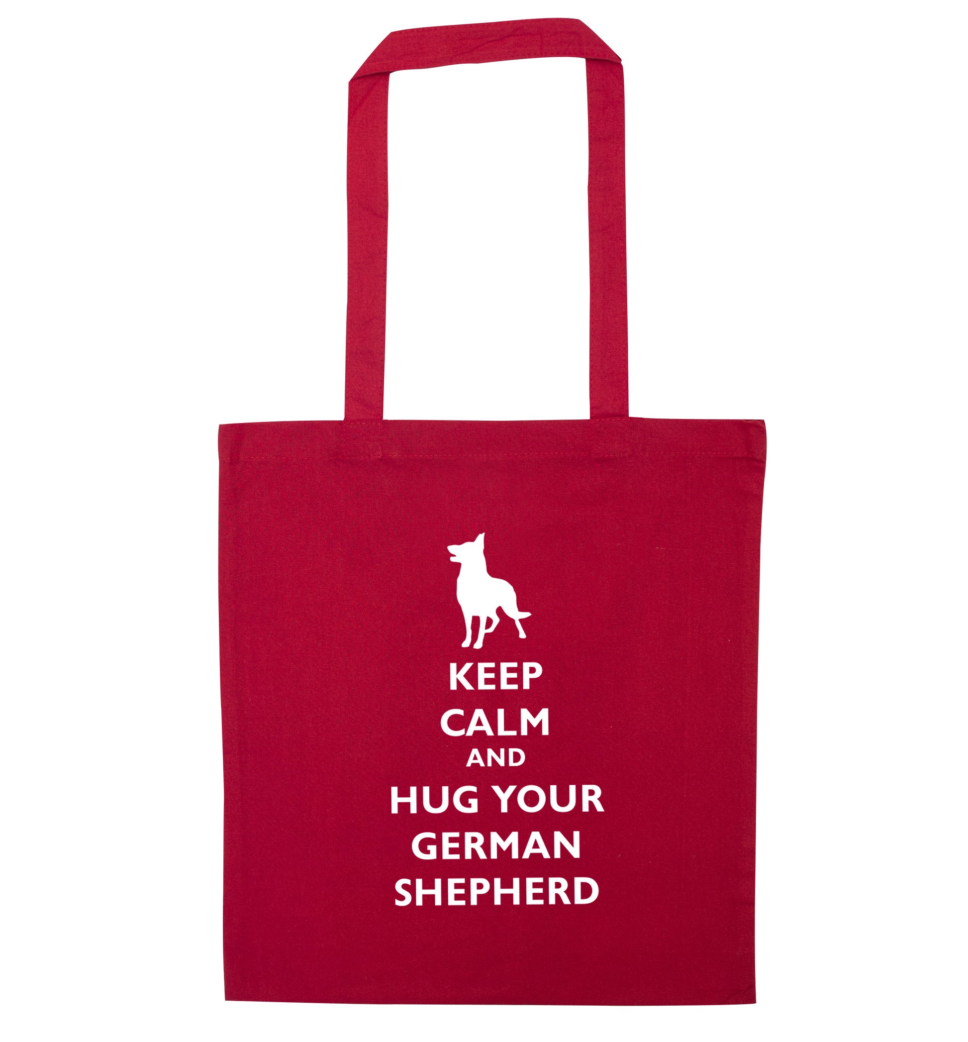 Keep calm and hug your german shepherd red tote bag