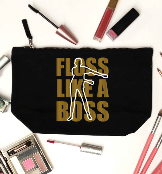 Floss like a boss black makeup bag
