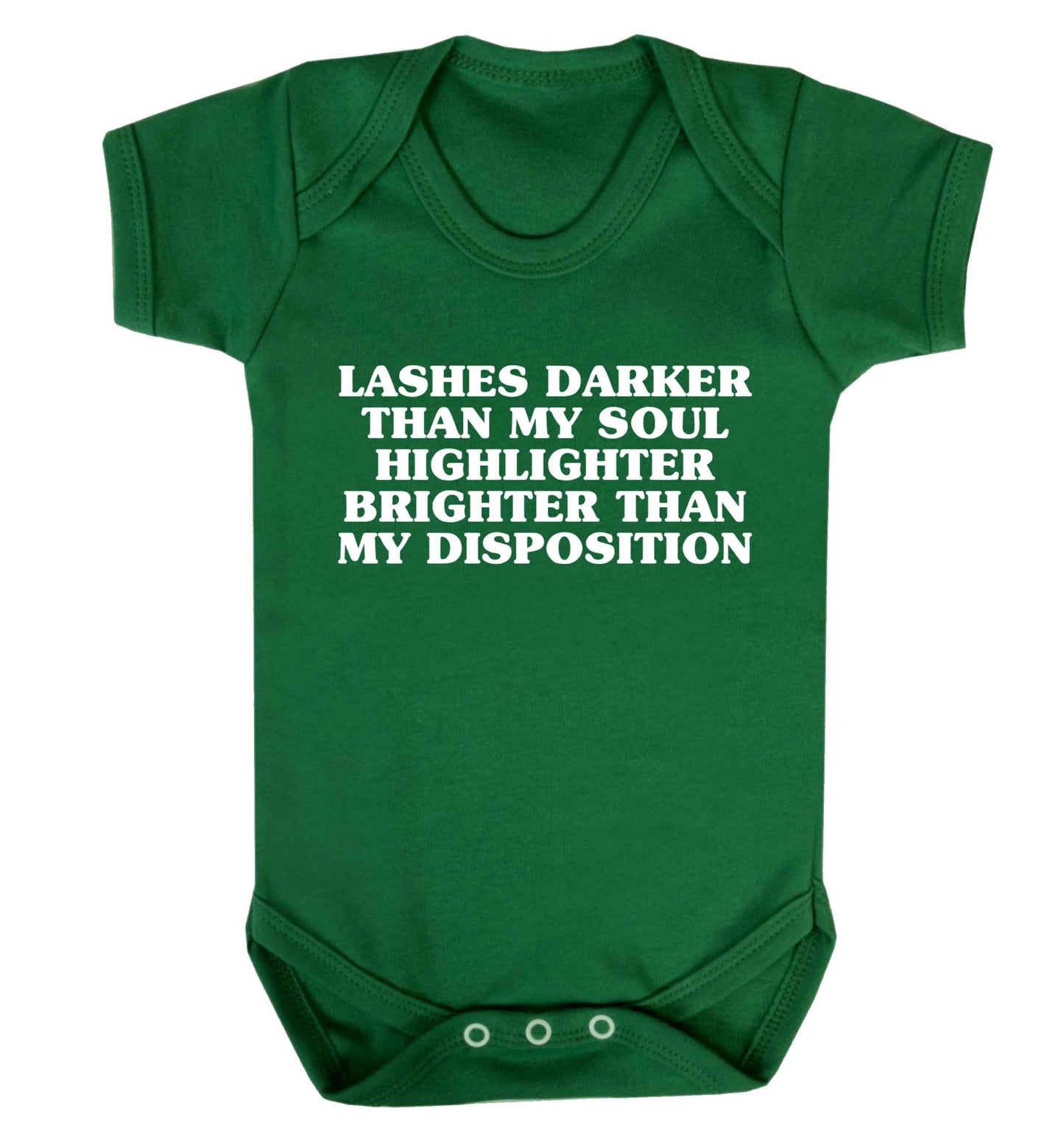 Lashes darker than my soul, highlighter brighter than my disposition Baby Vest green 18-24 months