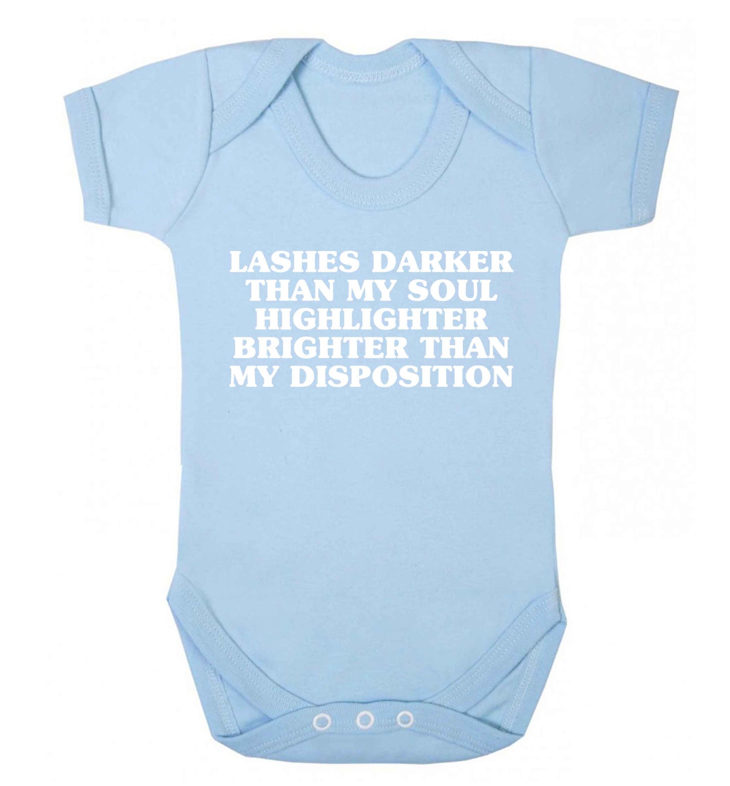 Lashes darker than my soul, highlighter brighter than my disposition Baby Vest pale blue 18-24 months