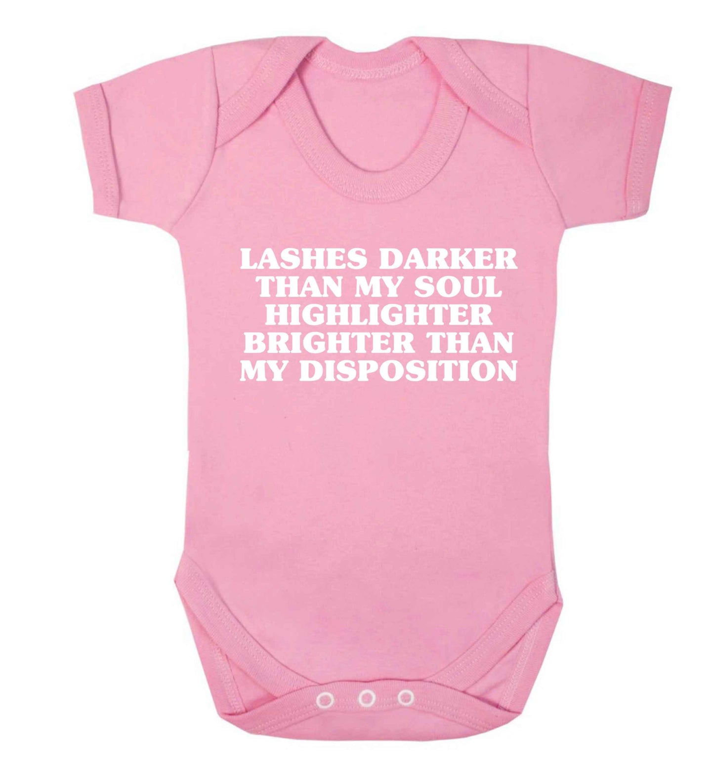 Lashes darker than my soul, highlighter brighter than my disposition Baby Vest pale pink 18-24 months