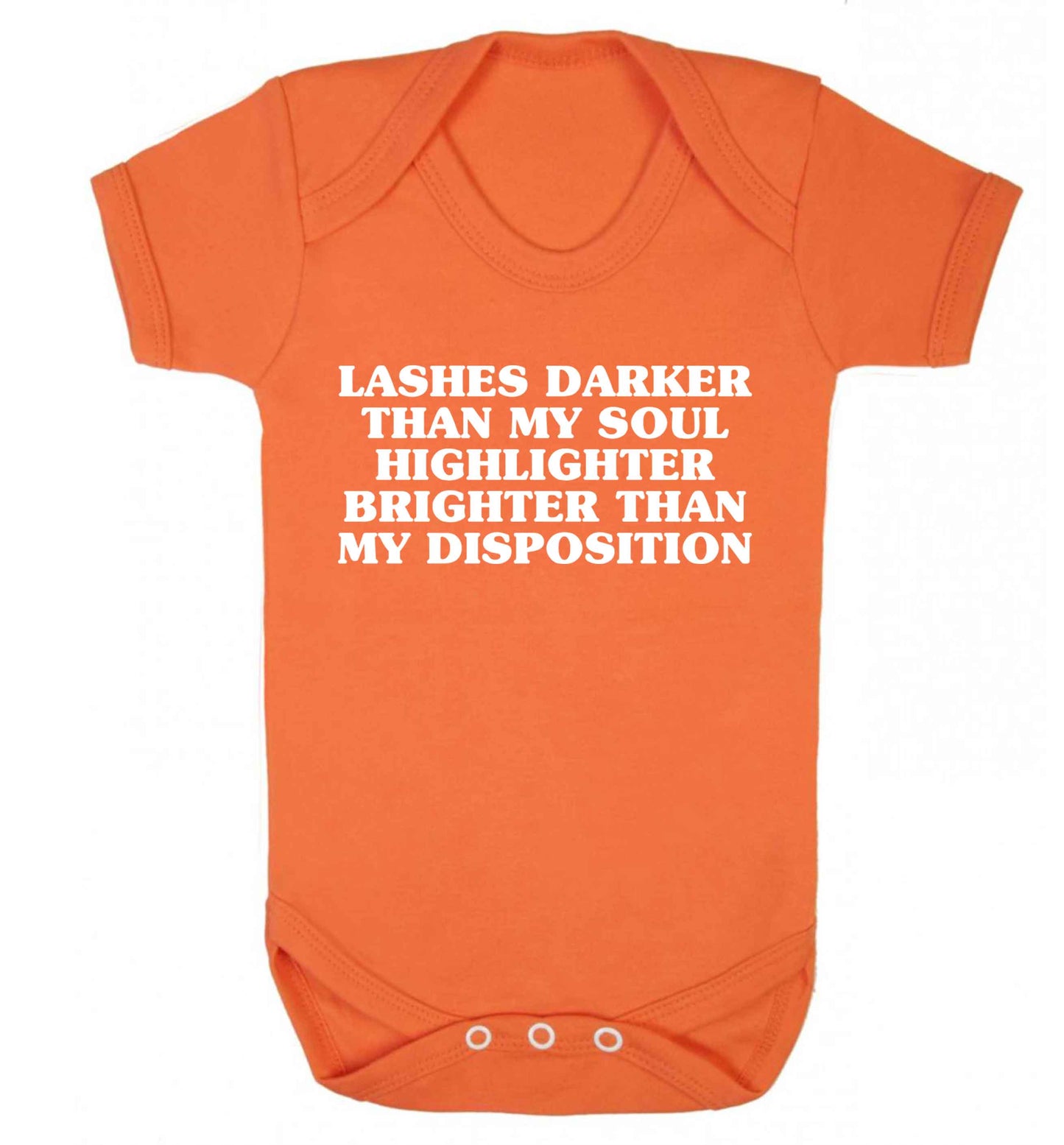 Lashes darker than my soul, highlighter brighter than my disposition Baby Vest orange 18-24 months