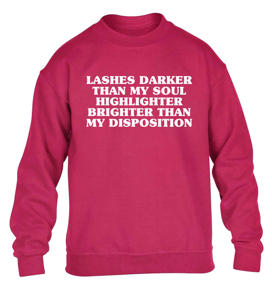 Lashes darker than my soul, highlighter brighter than my disposition children's pink sweater 12-13 Years