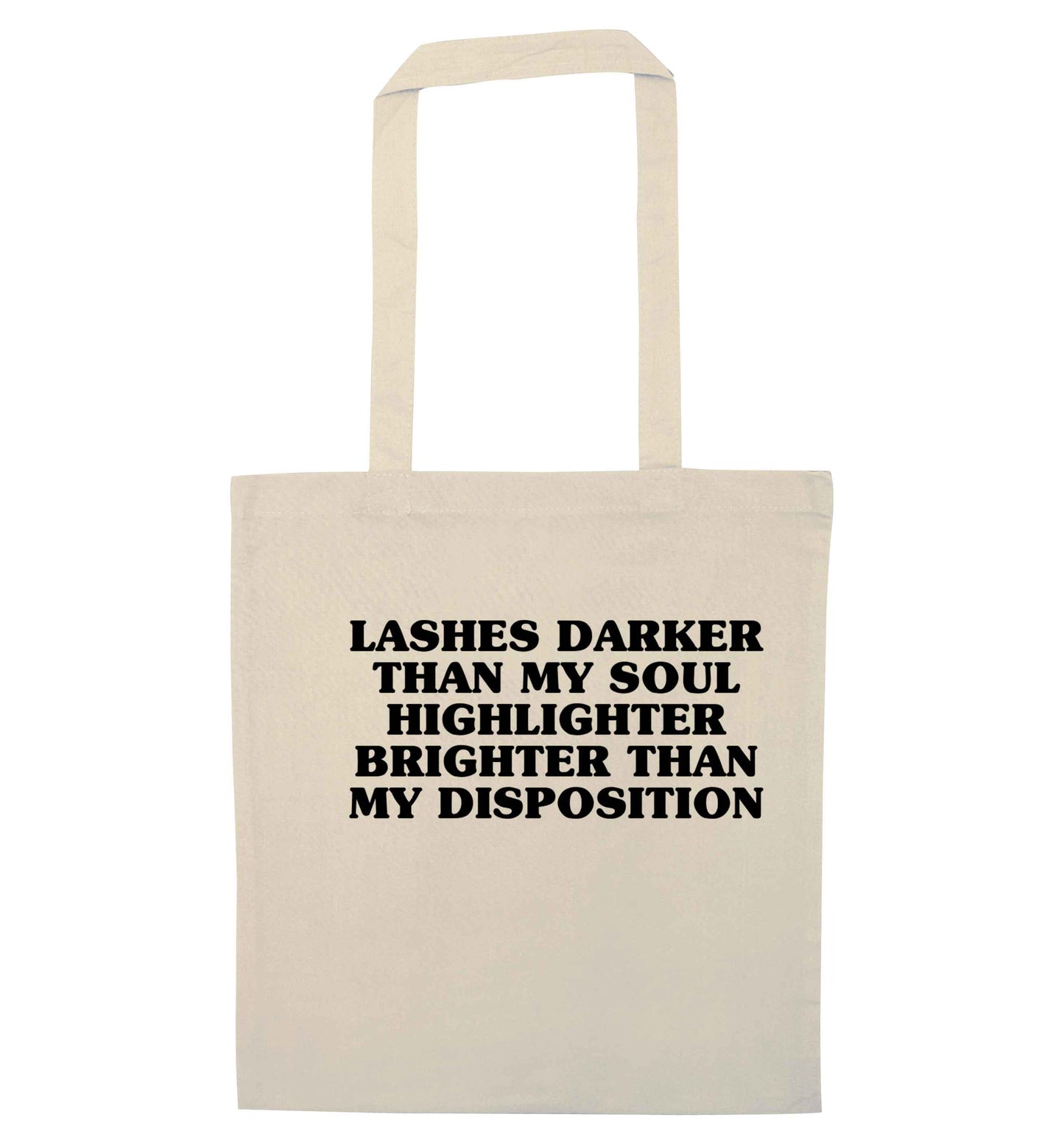 Lashes darker than my soul, highlighter brighter than my disposition natural tote bag