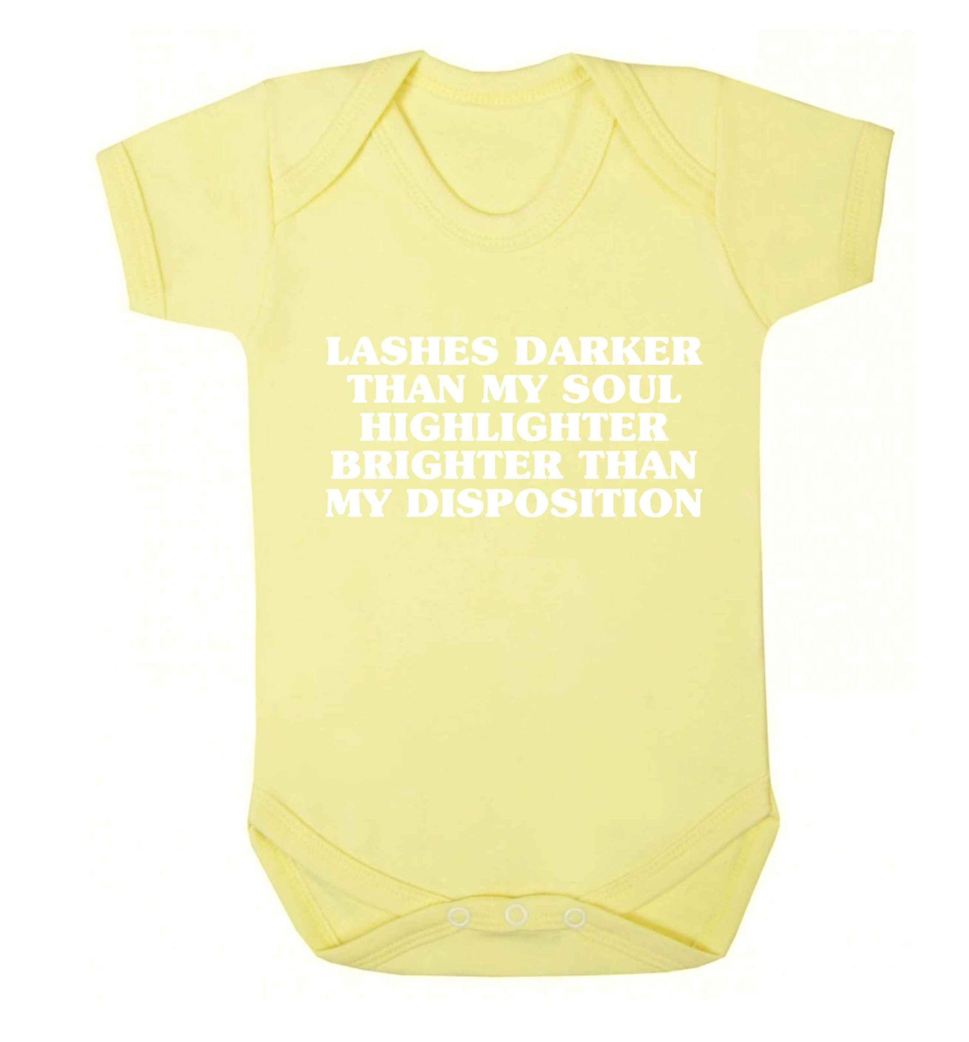 Lashes darker than my soul, highlighter brighter than my disposition Baby Vest pale yellow 18-24 months