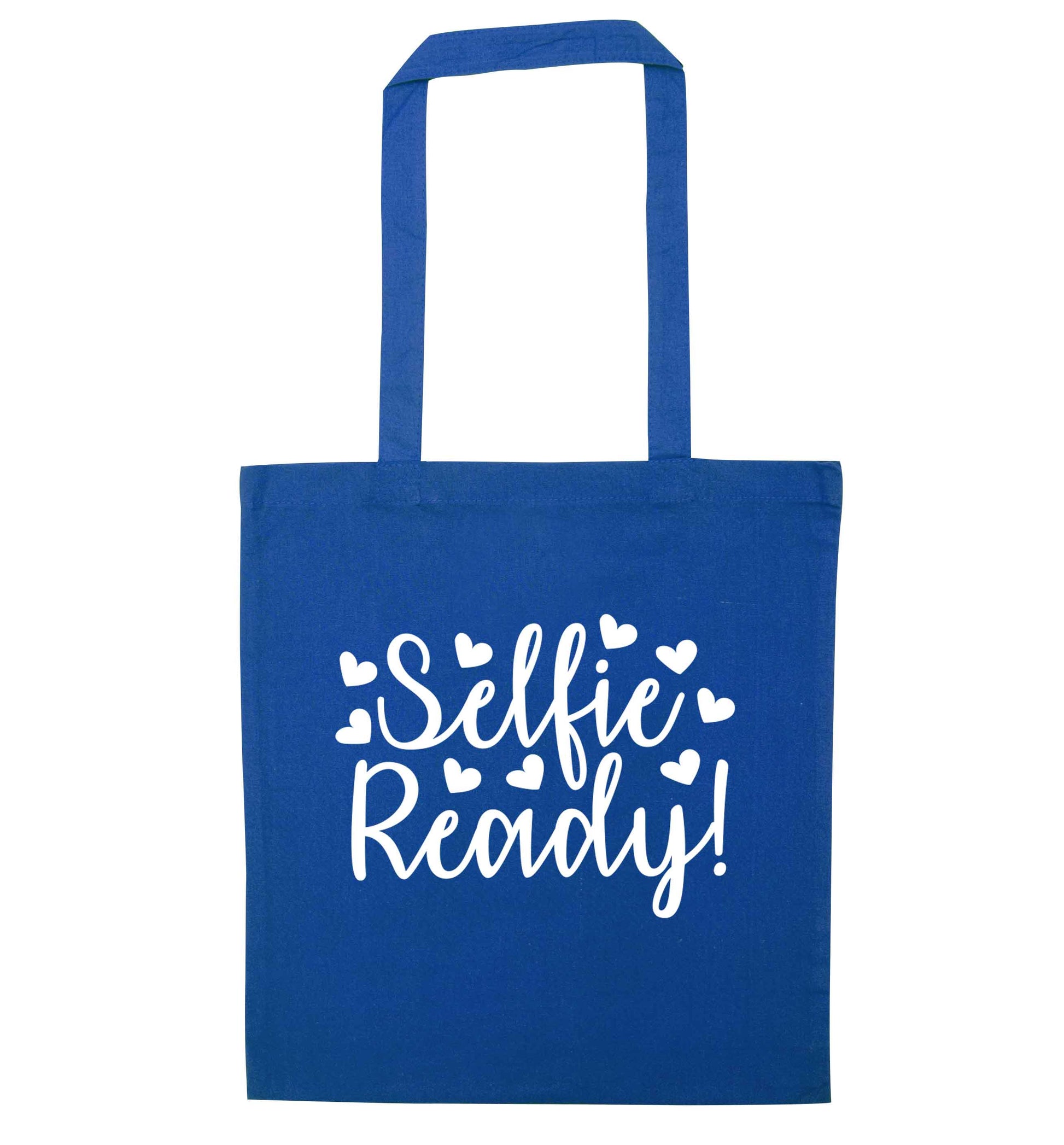 Selfie ready blue tote bag