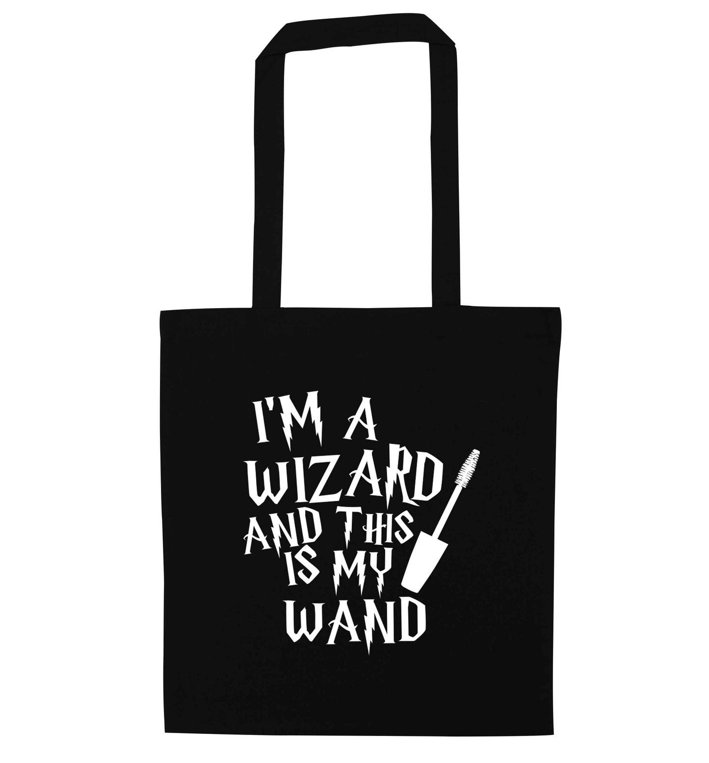 I'm a wizard and this is my wand black tote bag