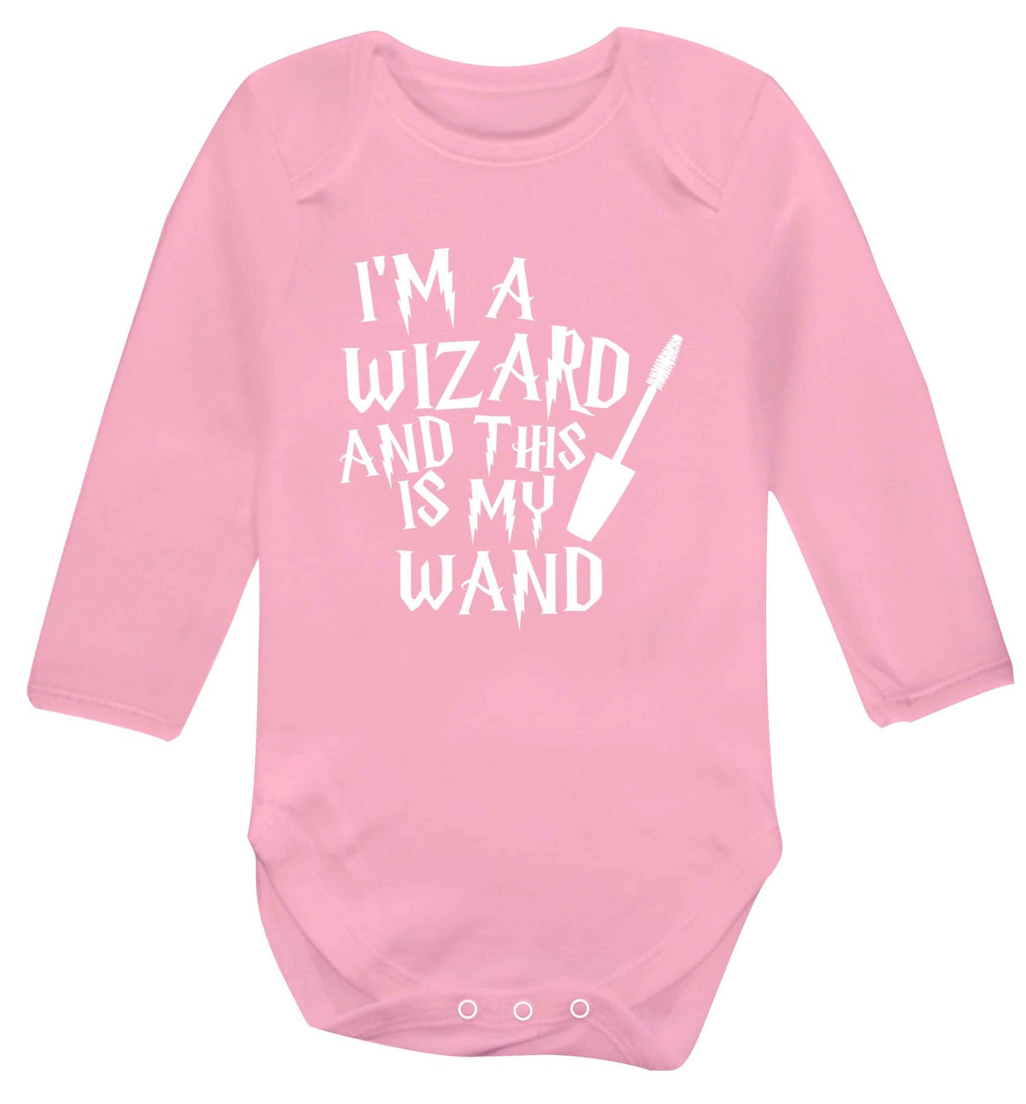 I'm a wizard and this is my wand Baby Vest long sleeved pale pink 6-12 months